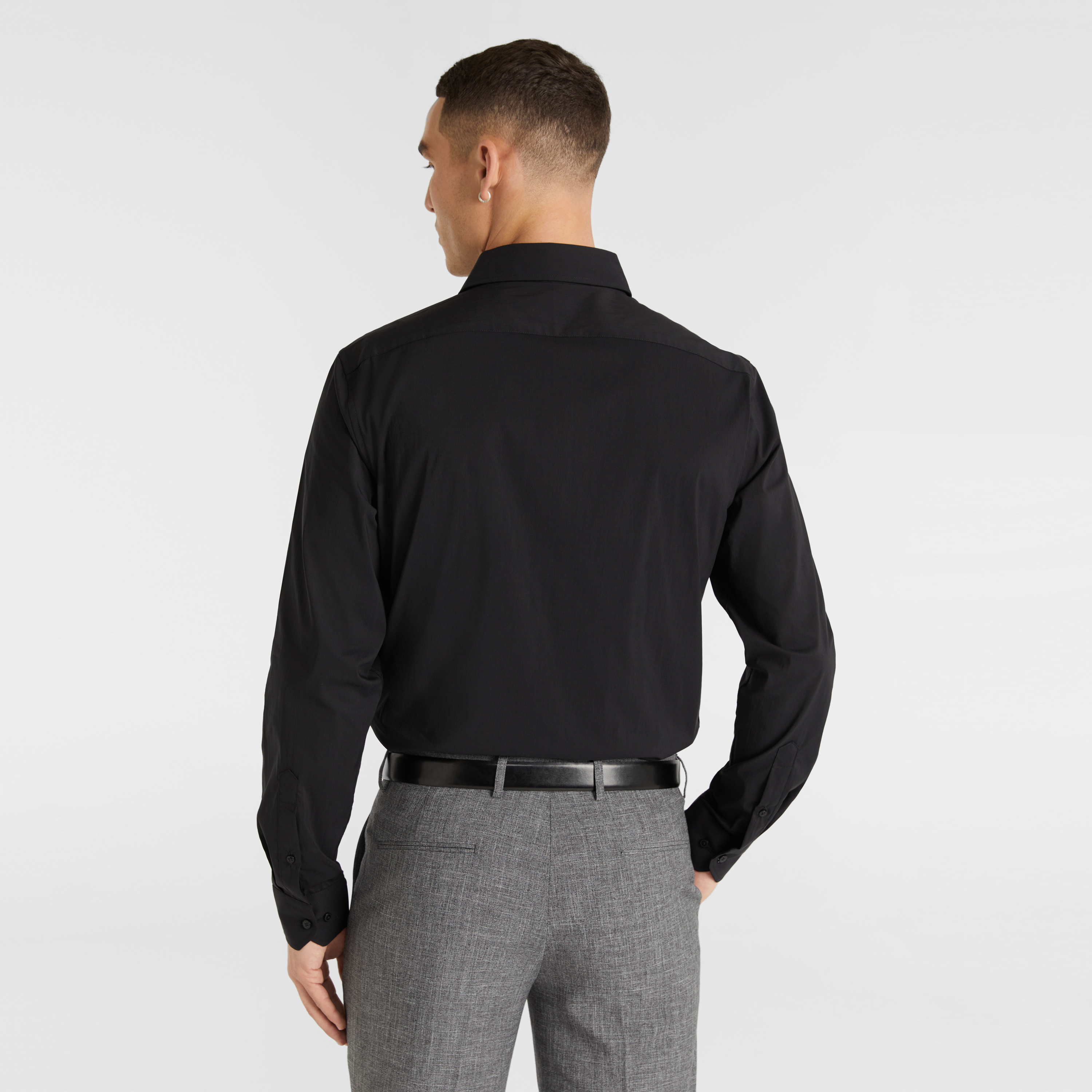 Black Plain Stretch Slim Dress Shirt Men's Tops yd AU