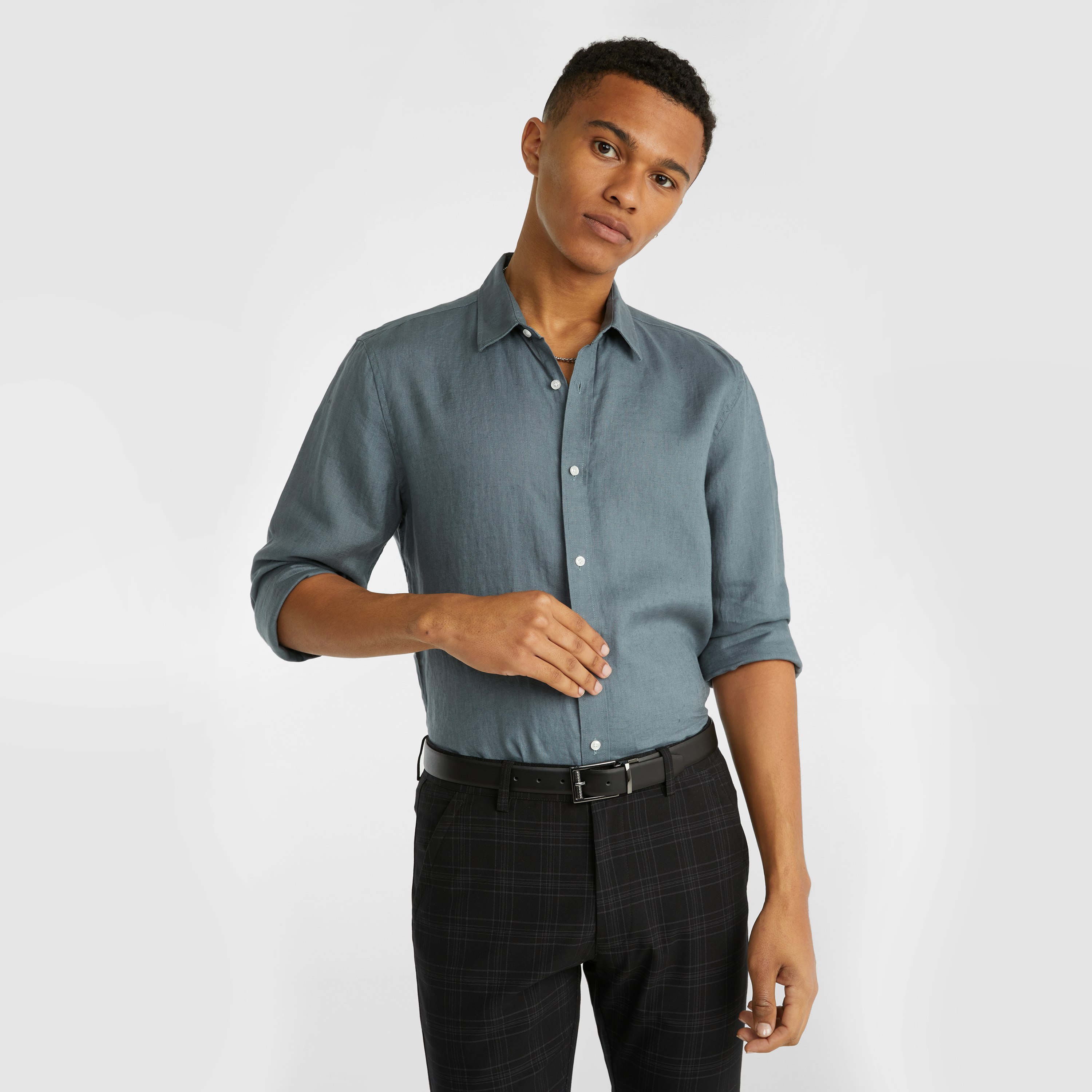 Teal West Hampton Pure Linen Shirt, Men's Tops