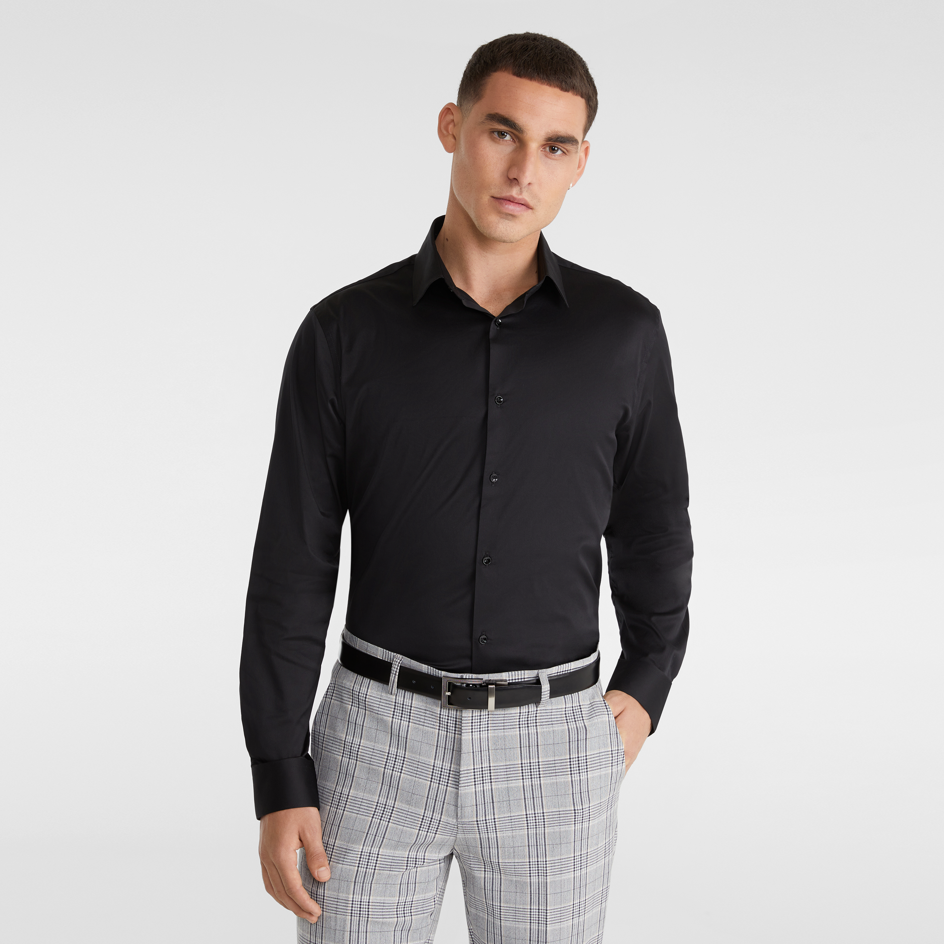mens skinny black shirt