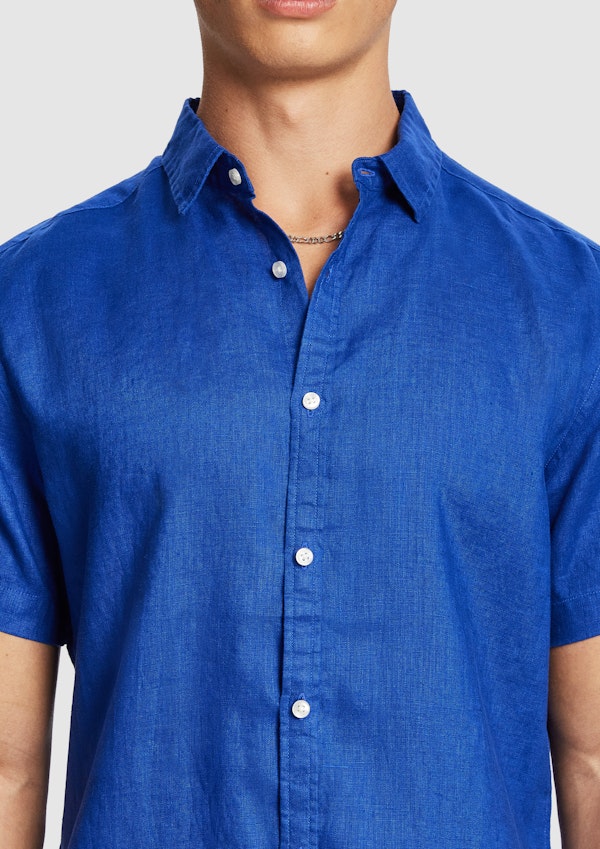Bright Blue Lewis Pure Linen Shirt