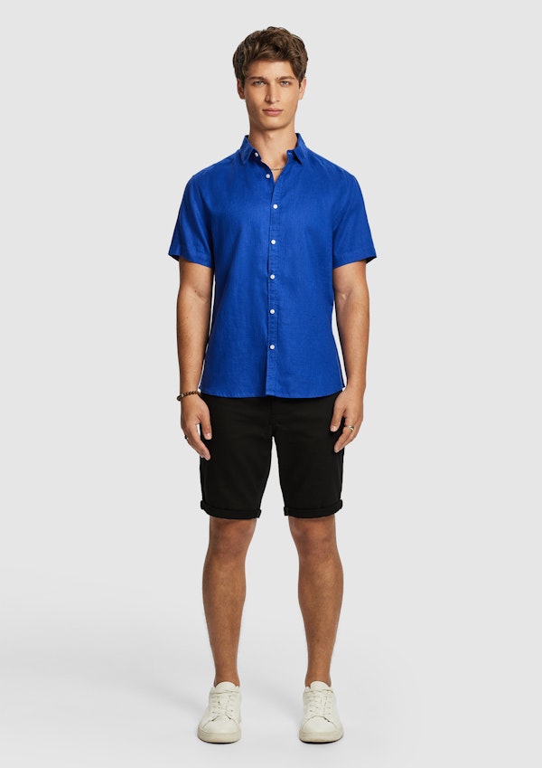 Bright Blue Lewis Pure Linen Shirt
