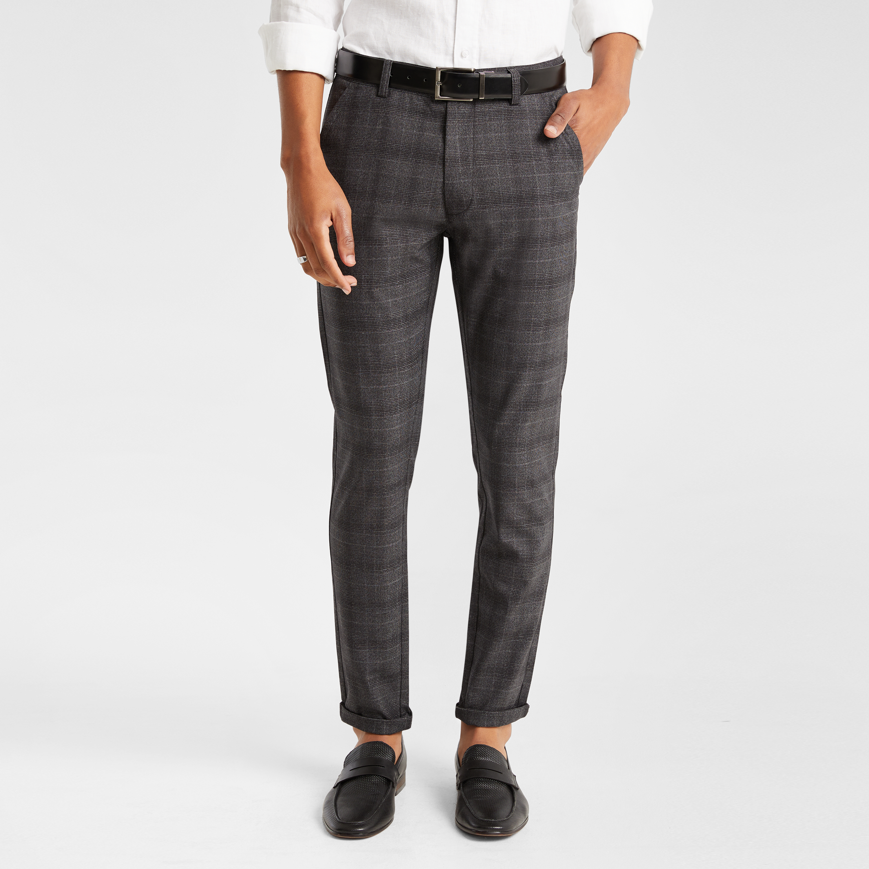 mens skinny check chinos