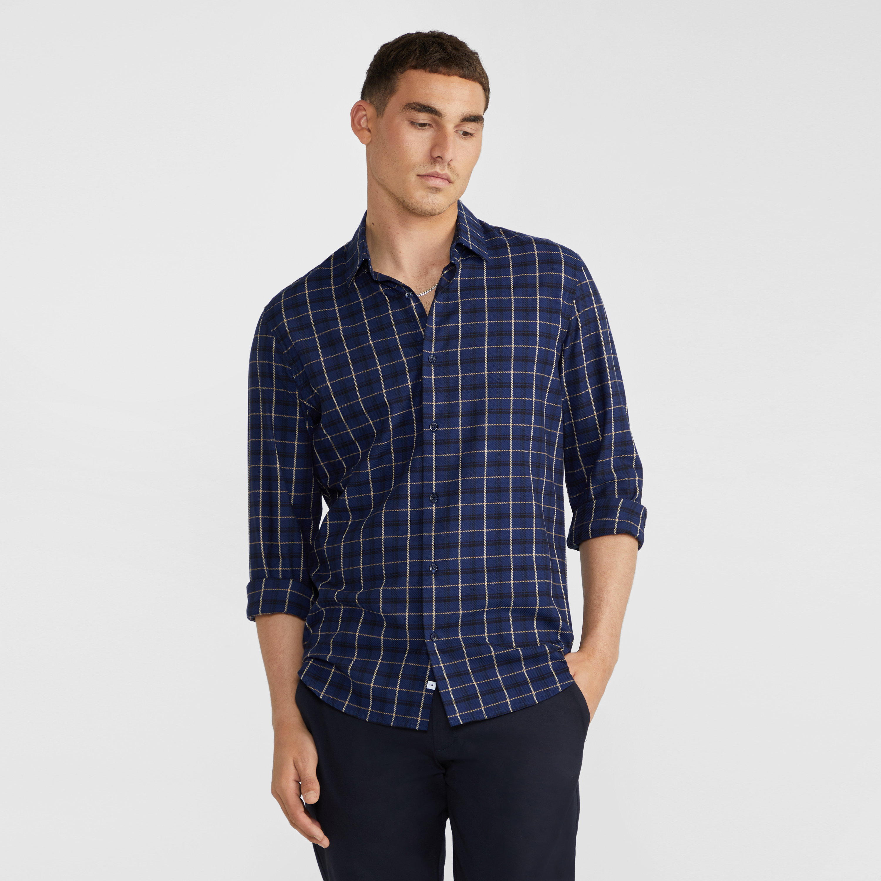 Dark Blue Jarrod Viscose Check Shirt 