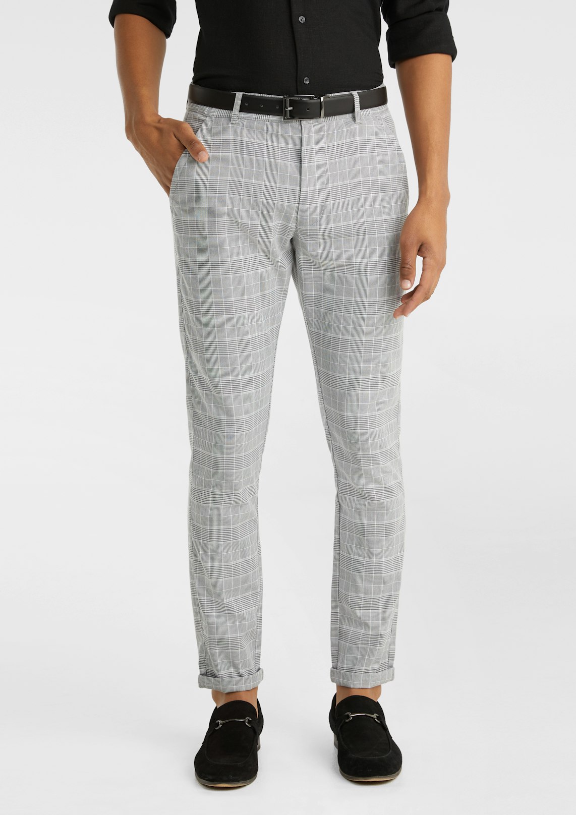 Black Santana Check Skinny Chinos