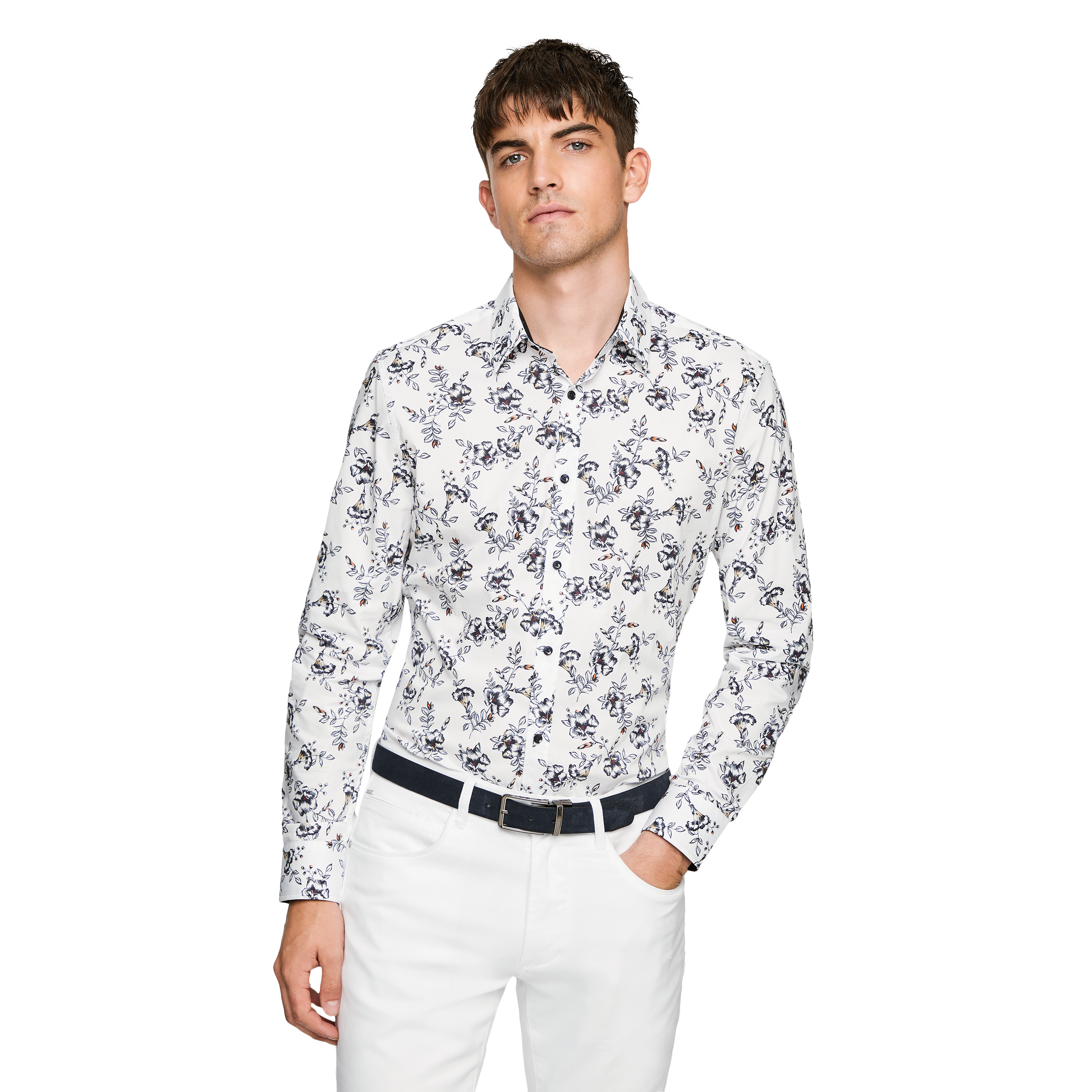 White Kade Floral Slim Shirt | Men's 