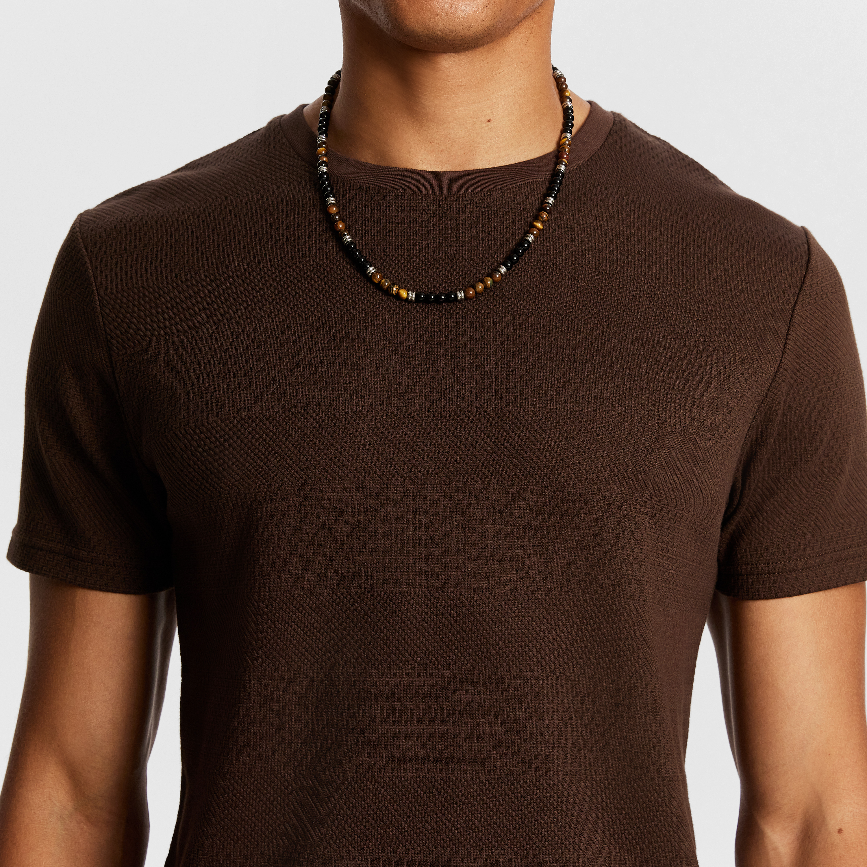Dark Brown Self Stripe Super Stretch Textured Tee