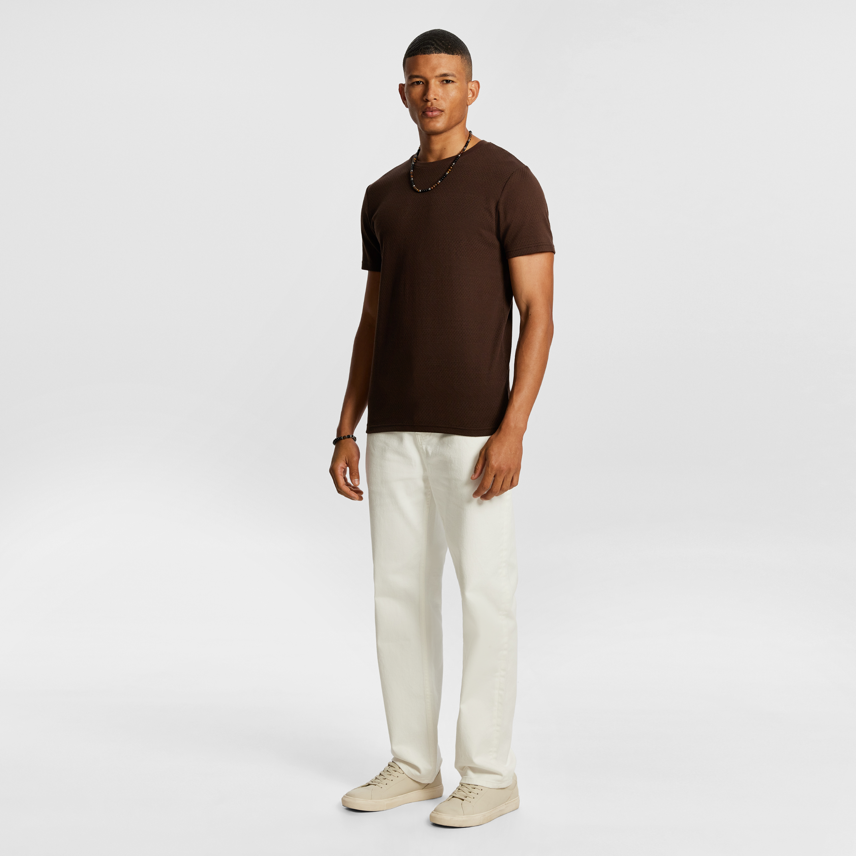 Dark Brown Self Stripe Super Stretch Textured Tee