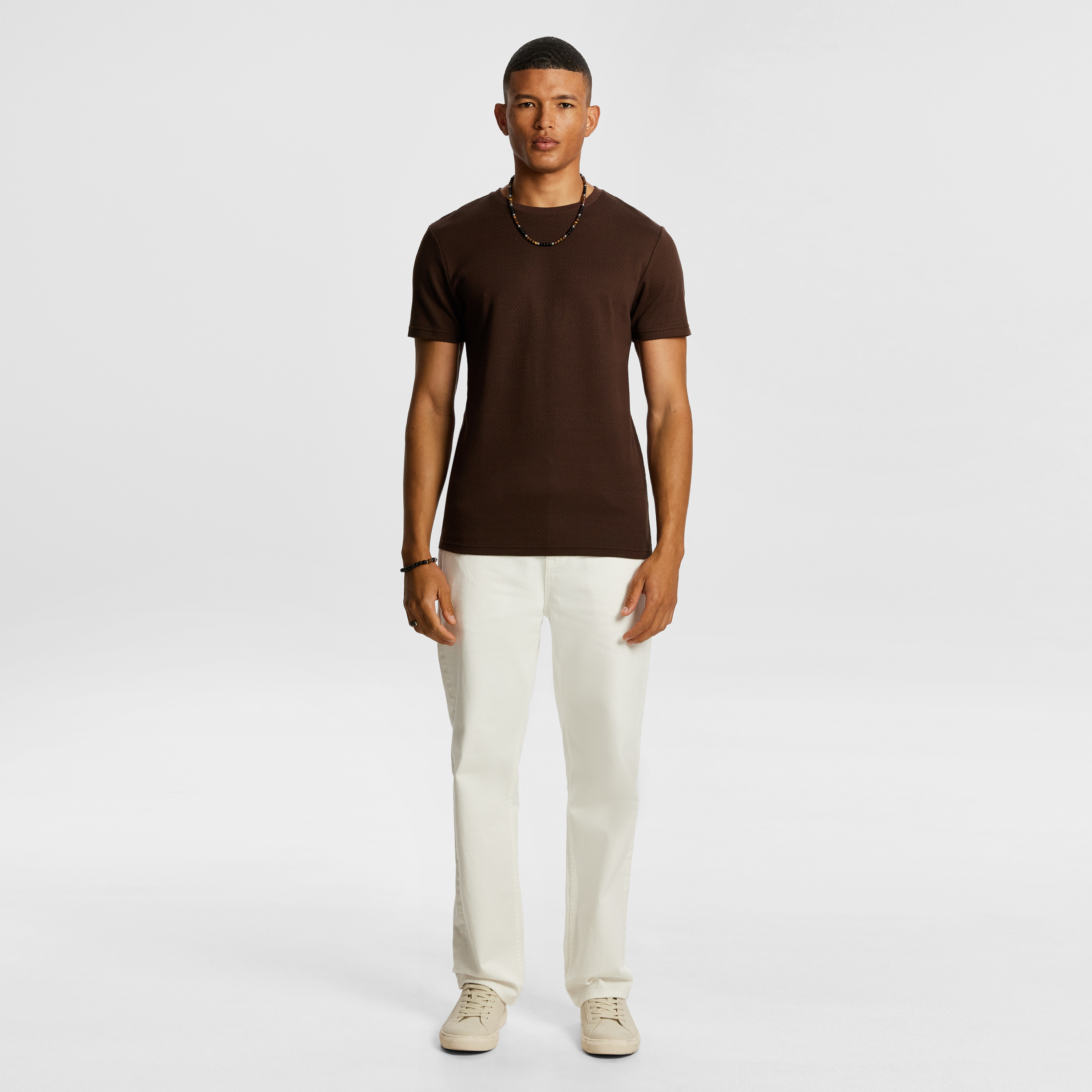Dark Brown Self Stripe Super Stretch Textured Tee
