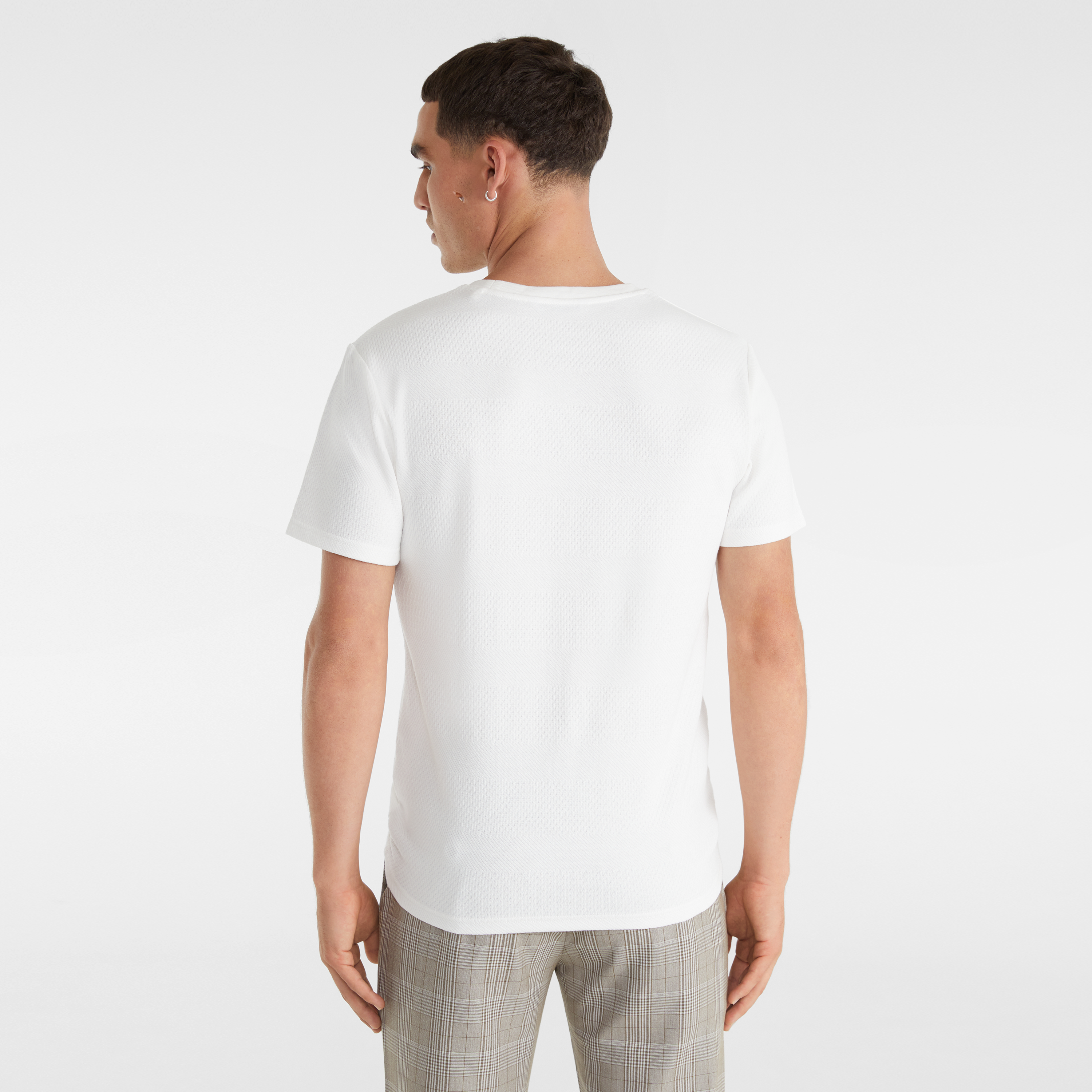 White Self Stripe Super Stretch Textured Tee