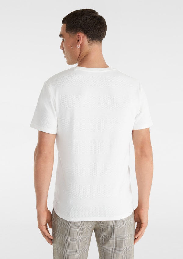 White Self Stripe Super Stretch Textured Tee