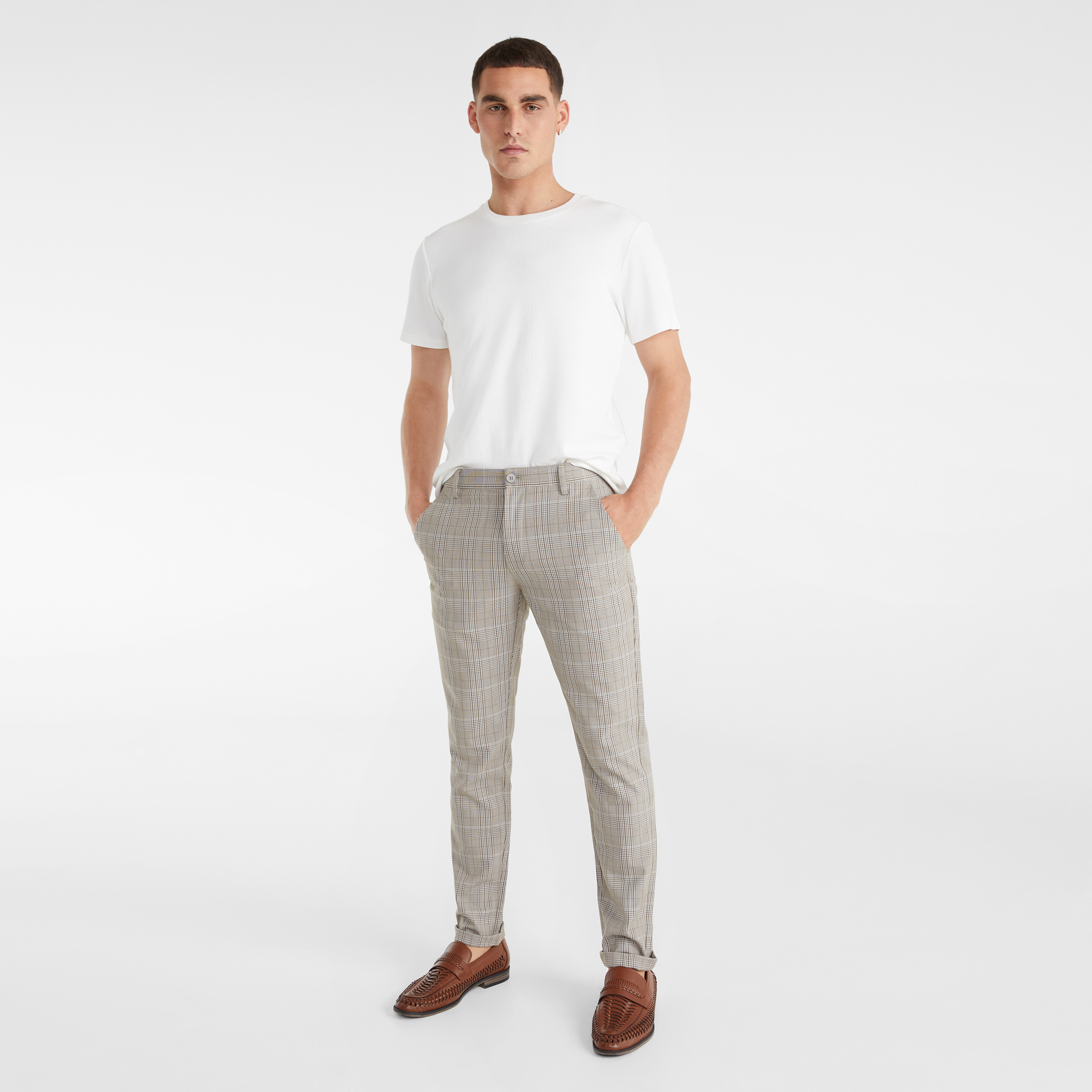 White Self Stripe Super Stretch Textured Tee