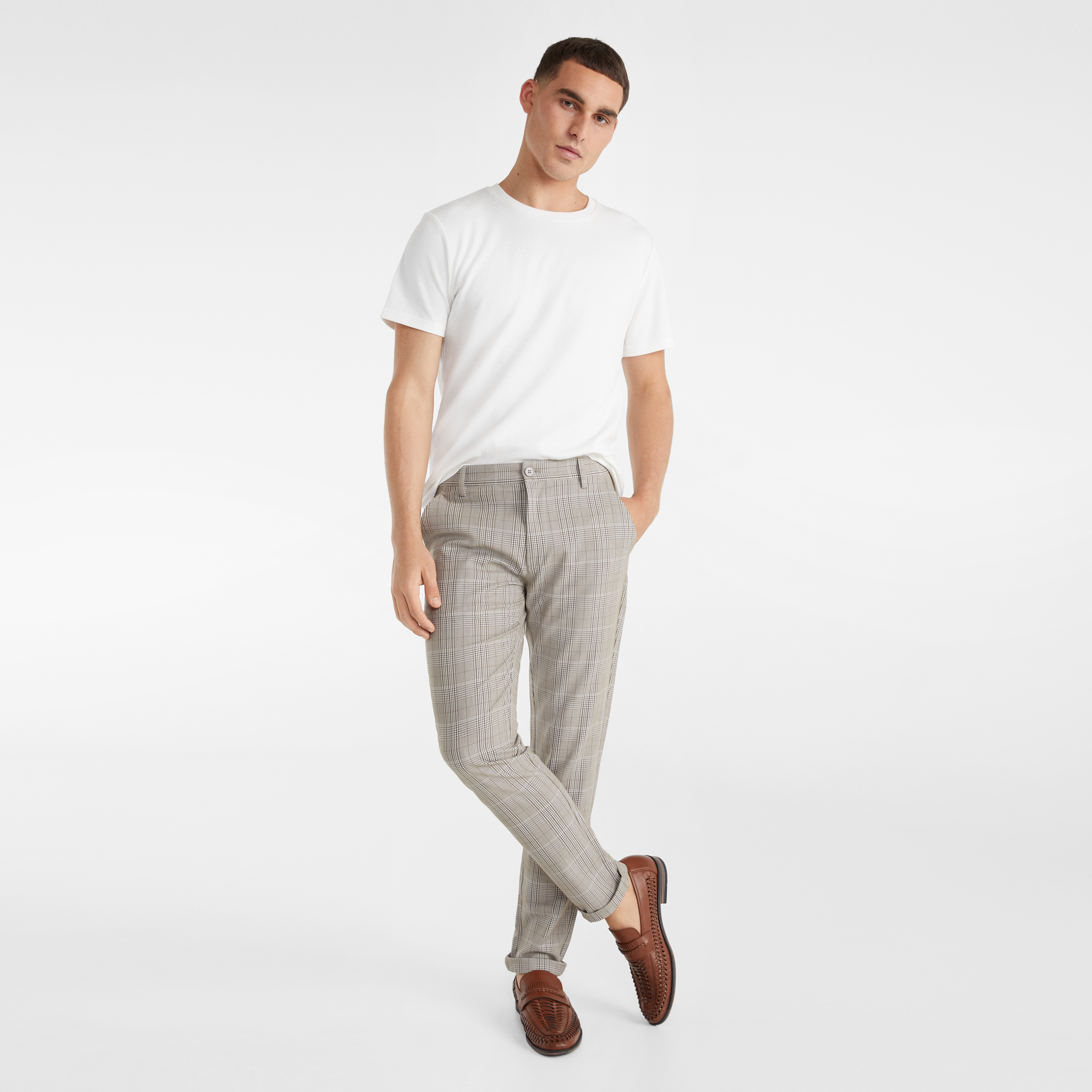 White Self Stripe Super Stretch Textured Tee