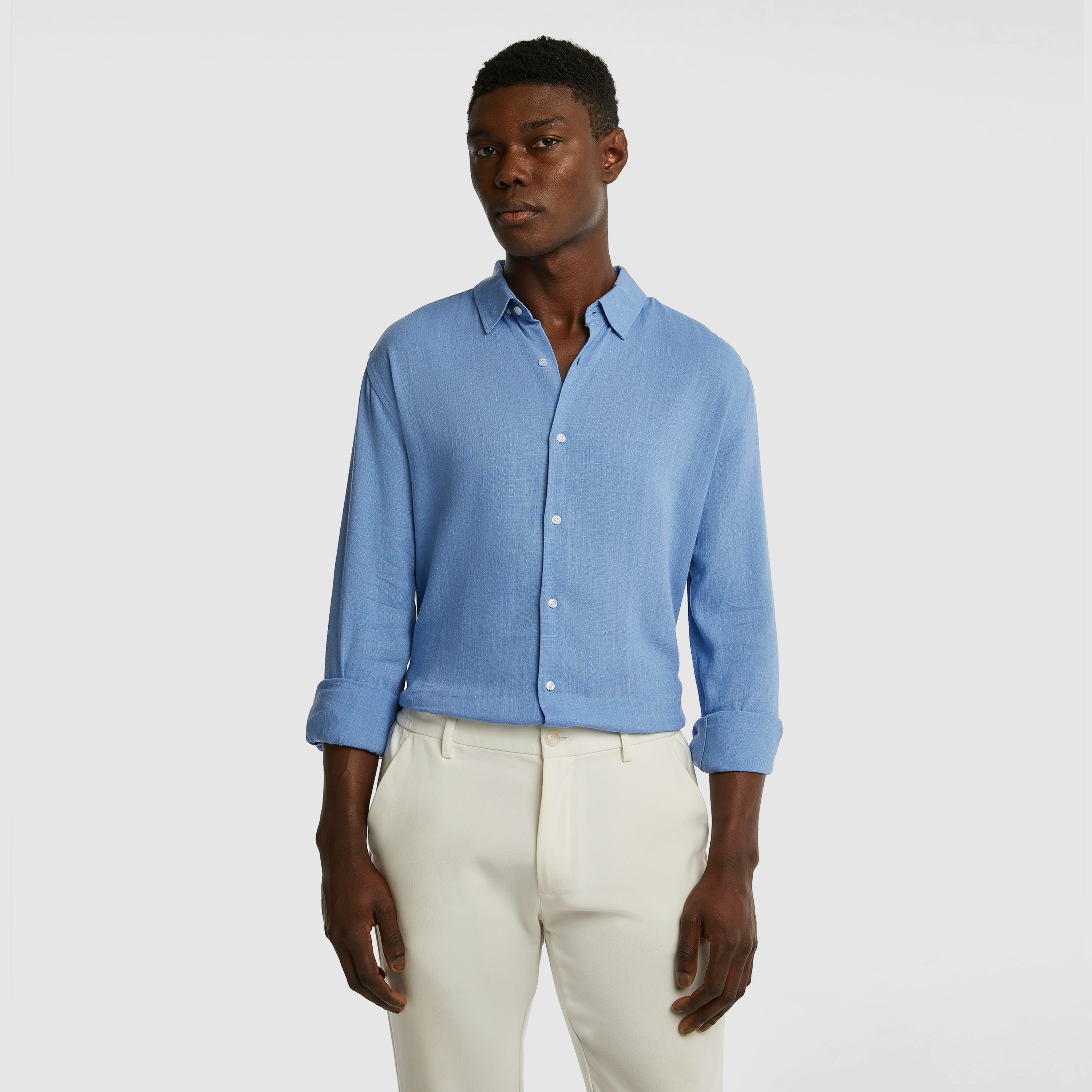 Blue Vincent Viscose Blend Shirt | Men's Tops | yd AU