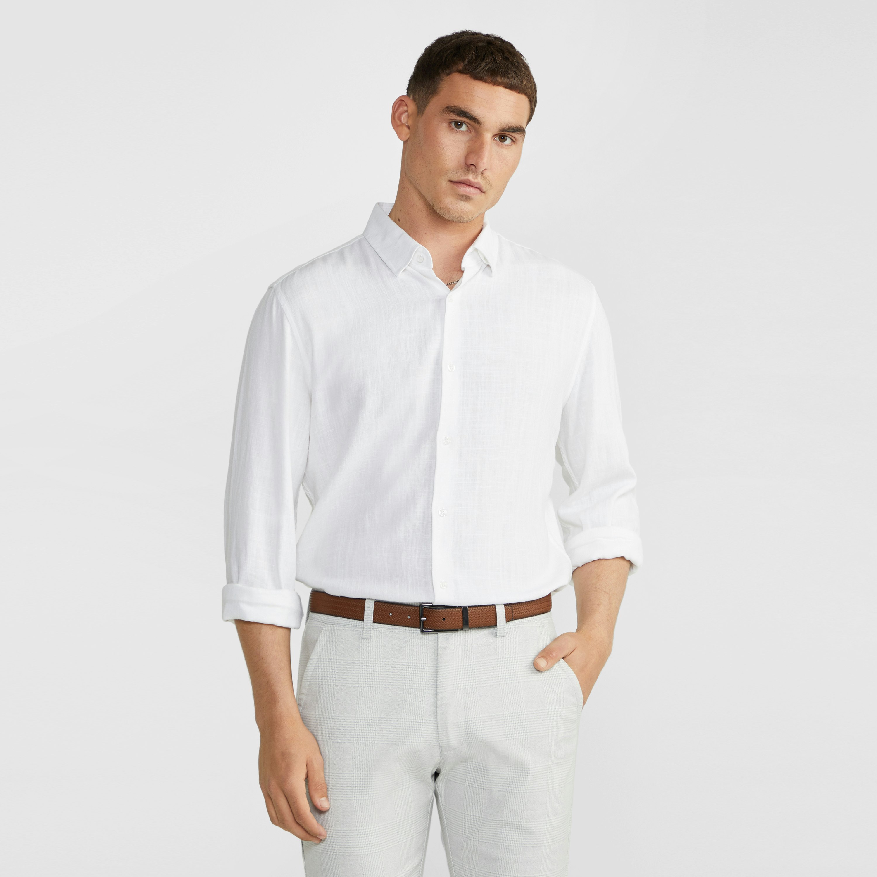 White Vincent Viscose Blend Shirt | Men's Tops | yd AU