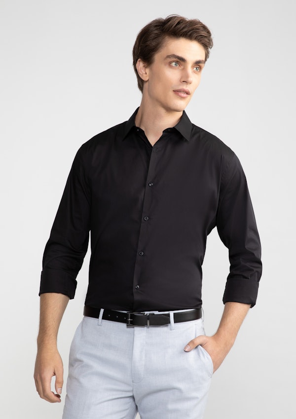 Yd. Plain Stretch Slim Fit Shirt In Black