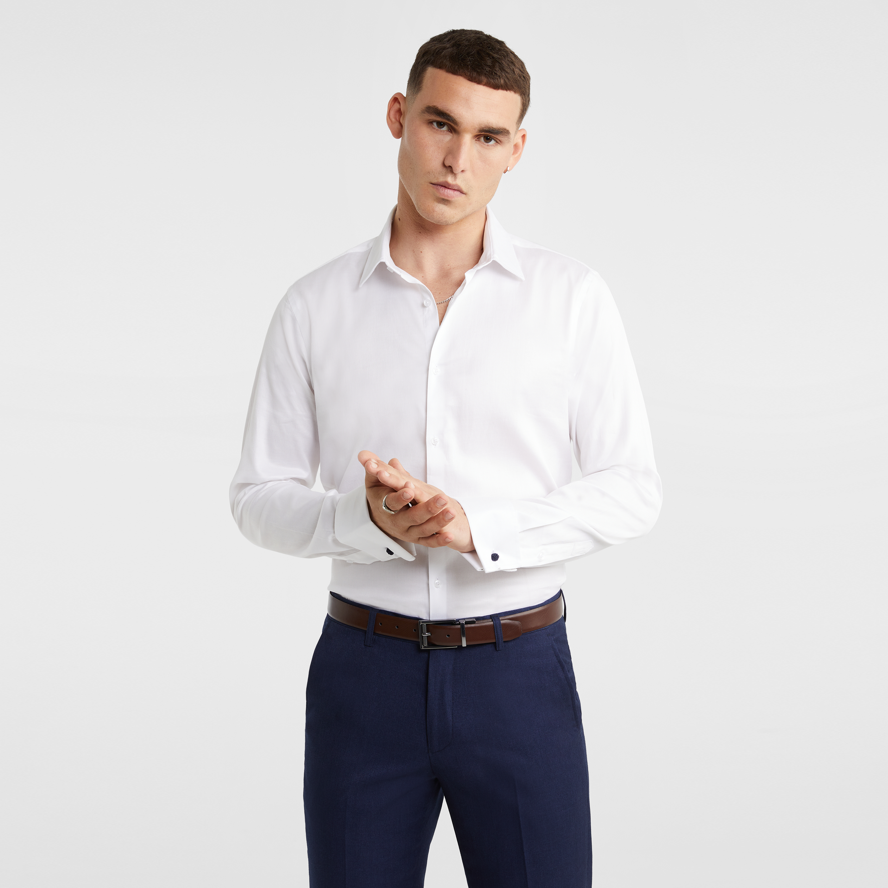 White Jetson Slim French Cuff Shirt 