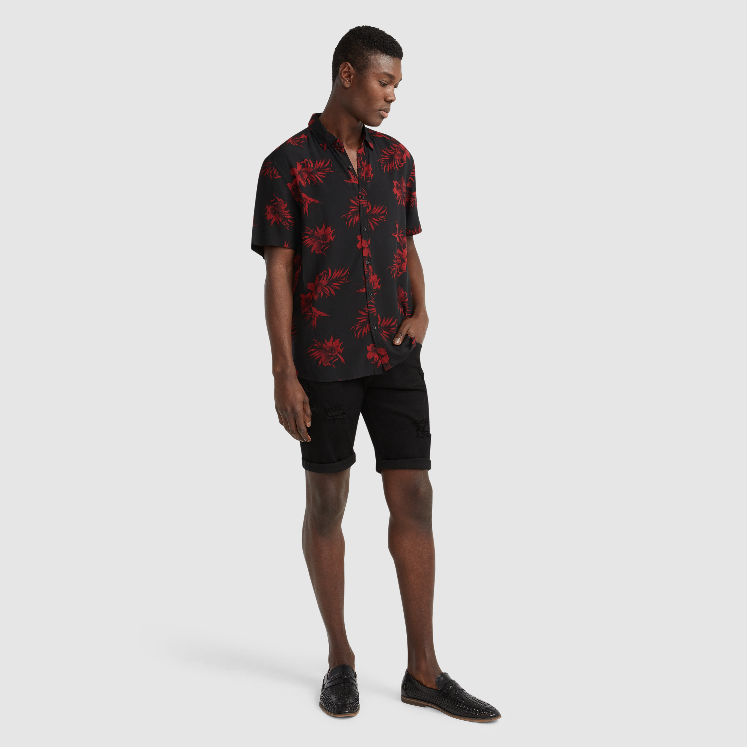 Black Massimo Ripped Denim Short | Men 