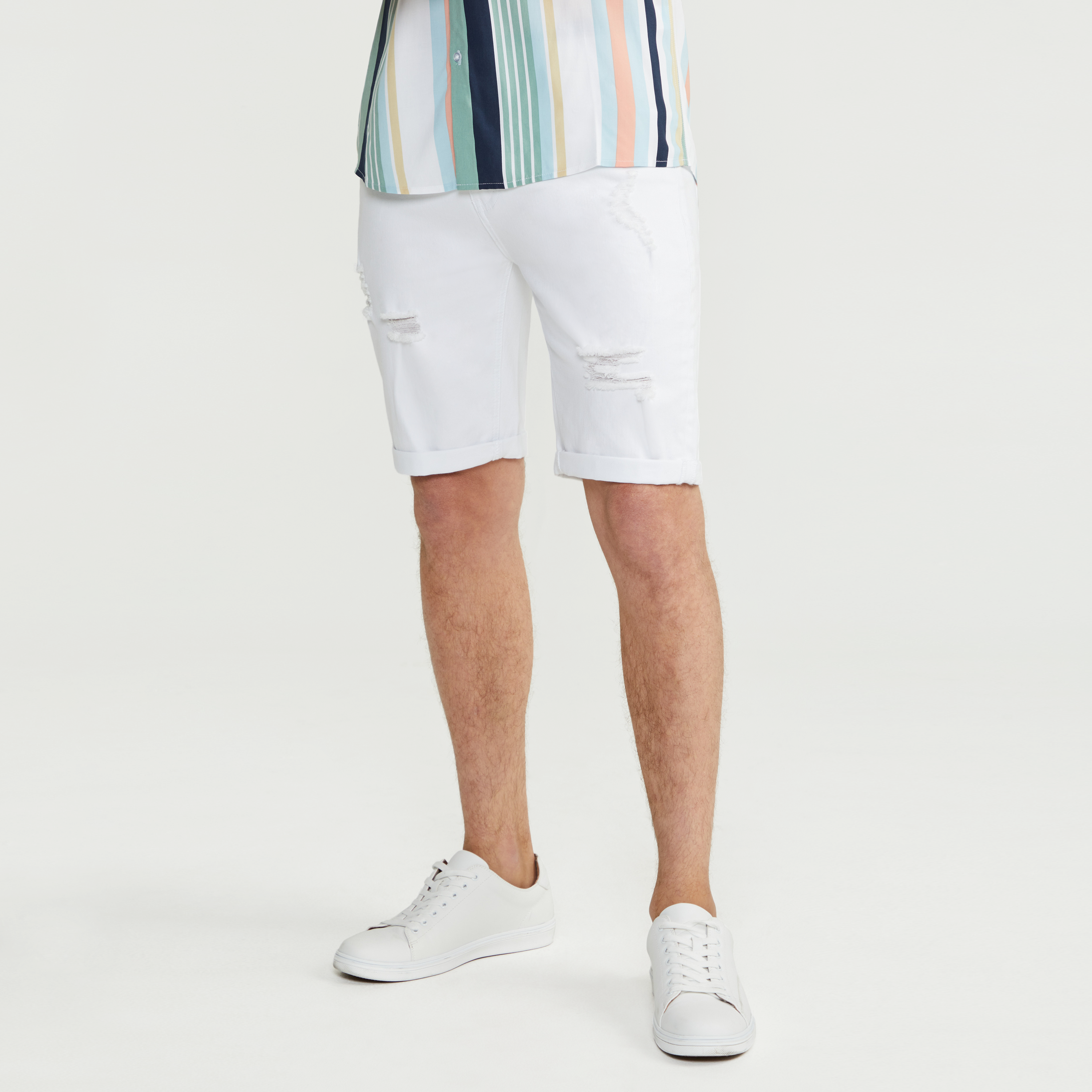 White Massimo Ripped Denim Short | Men 