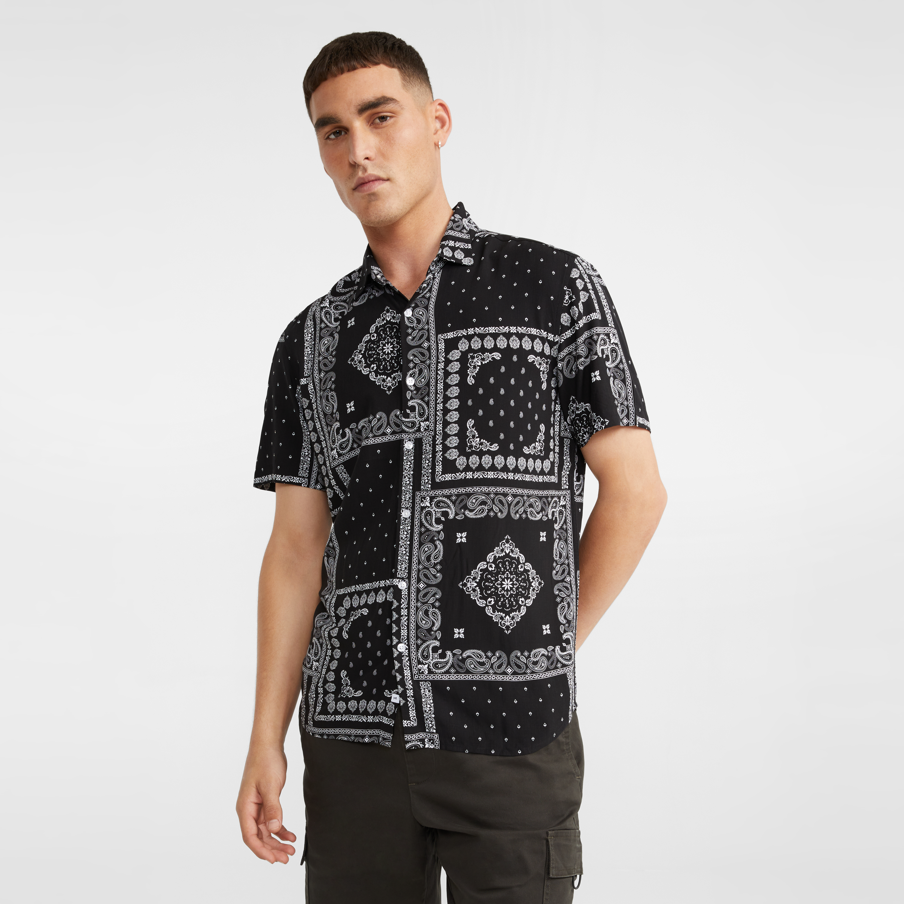 Black Bandana Viscose Print Shirt | Men 