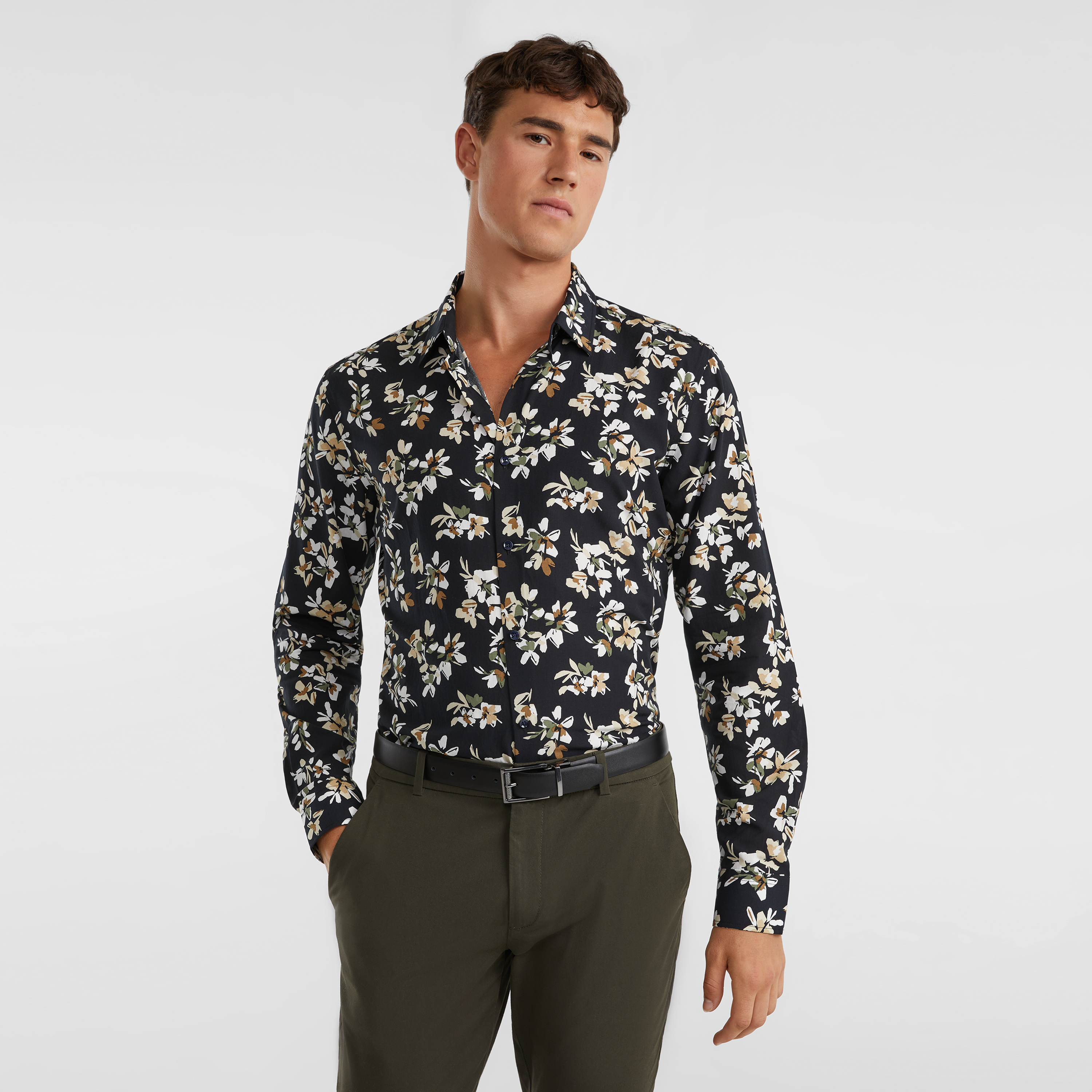 Black Bloom Viscose Blend Shirt | Men's 