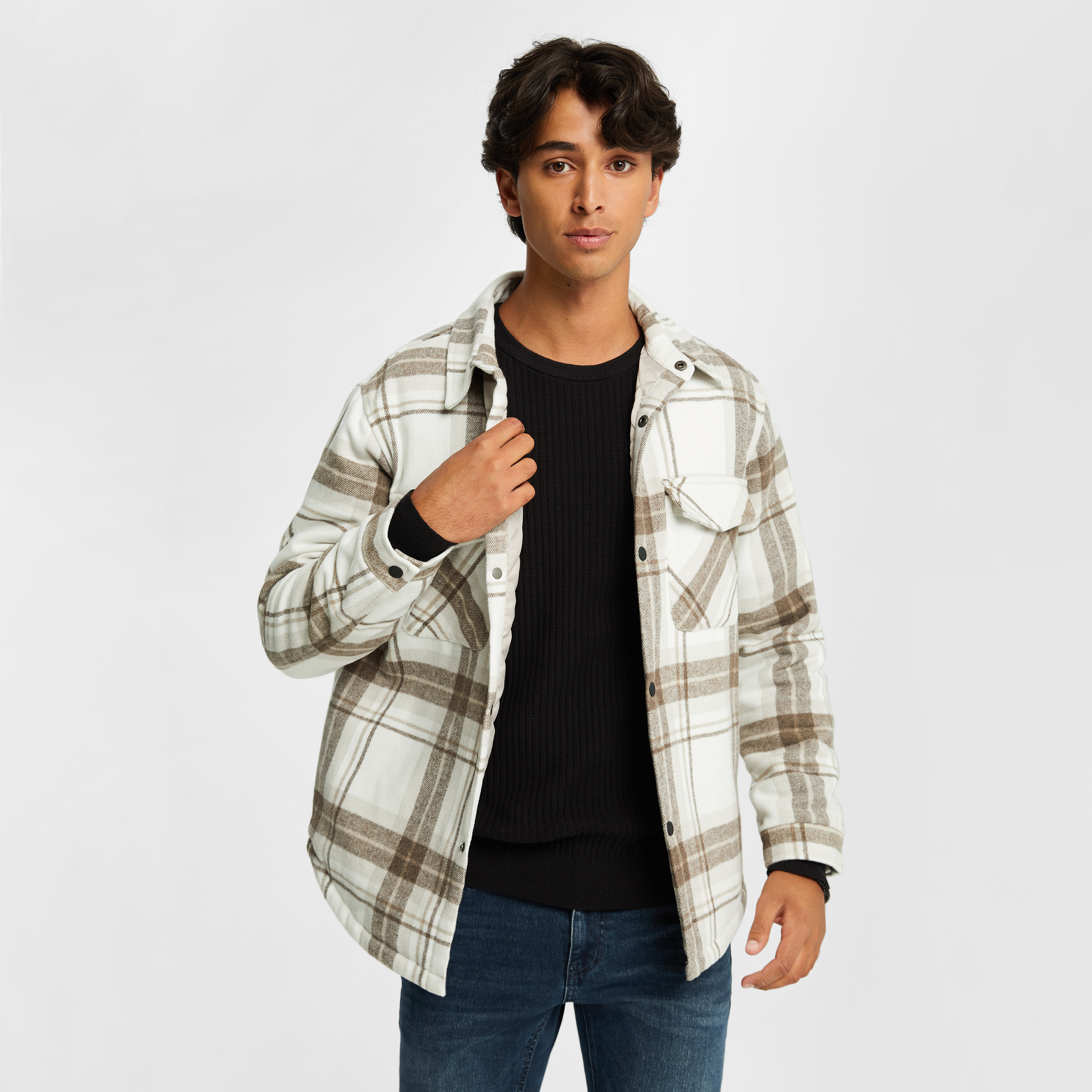 Natural Edmonton Check Shacket