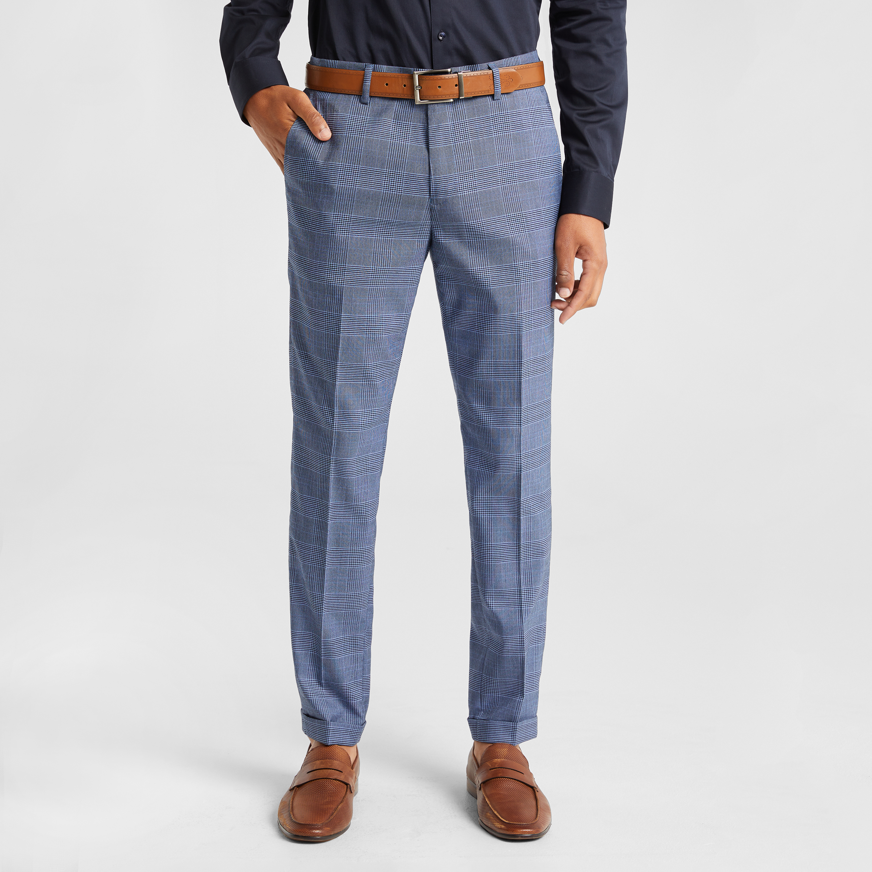 Buy WES Formals by Westside Grey Checked Ultra Slim Fit Trousers for Men  Online  Tata CLiQ