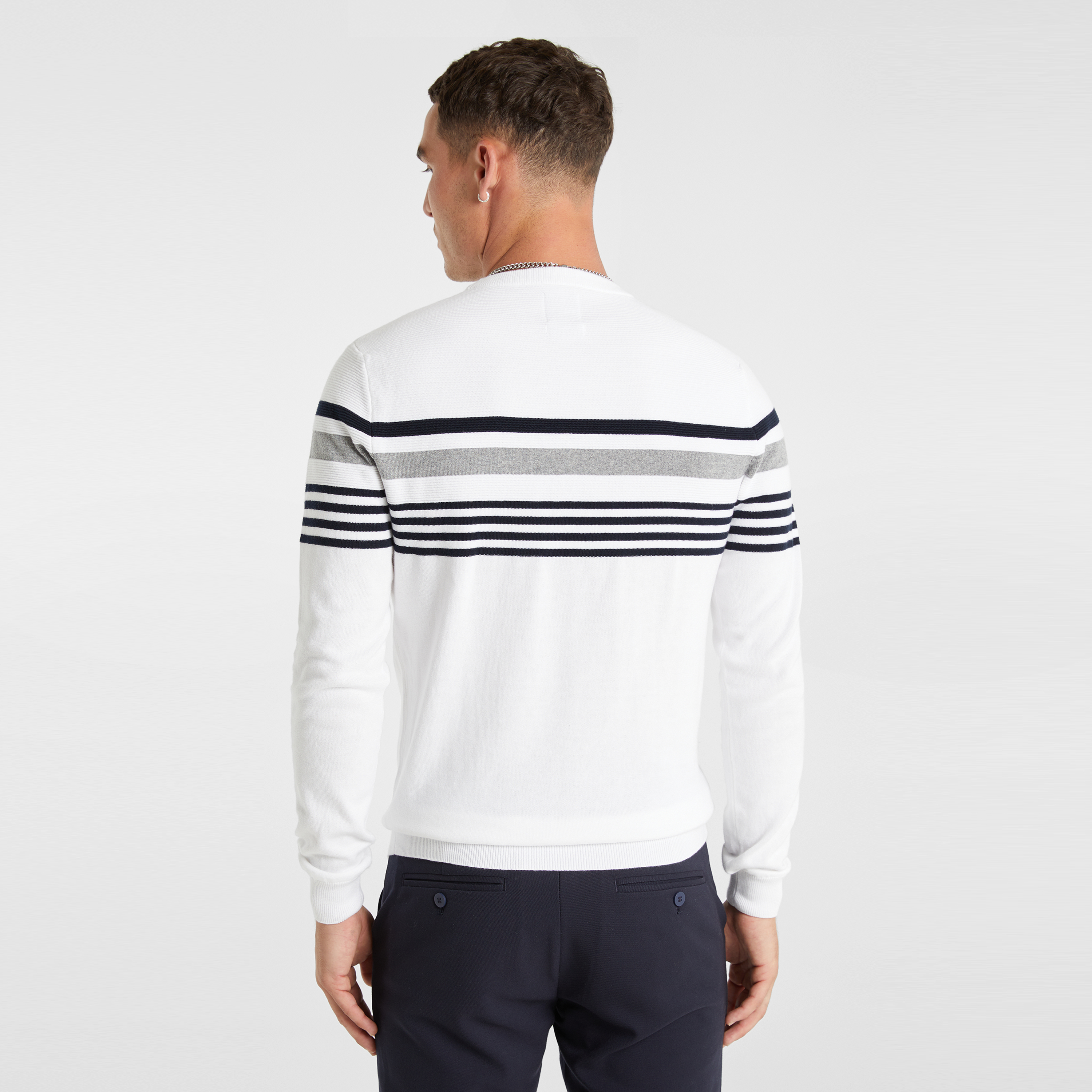 White Token Crew Neck Spliced Knit