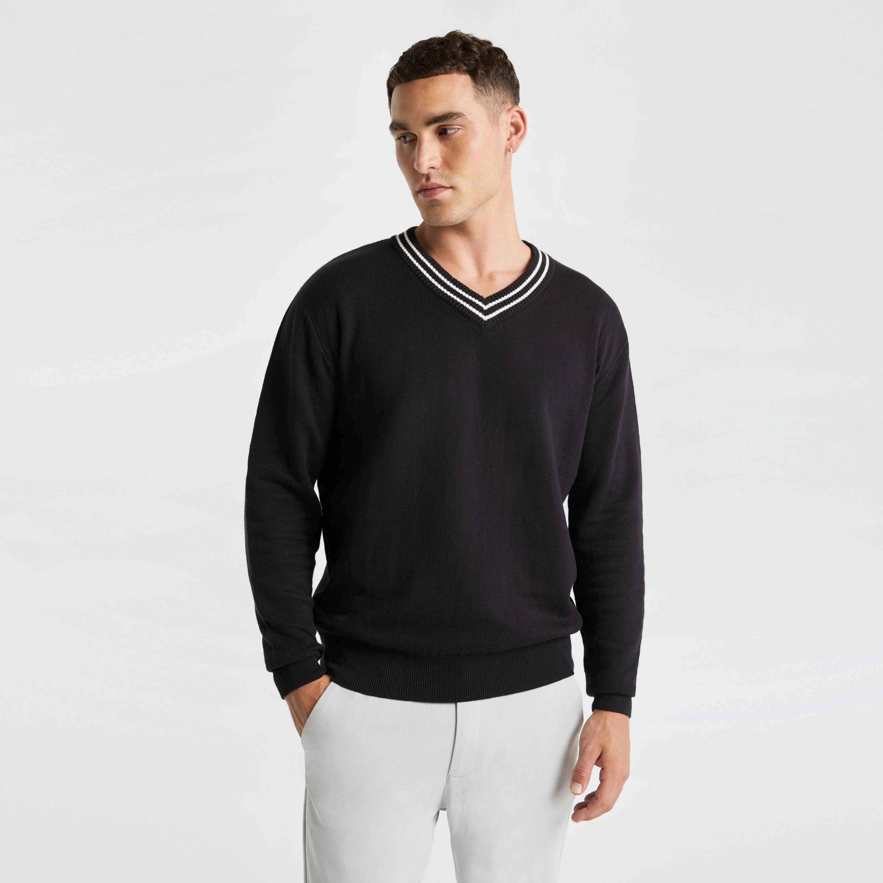 Black Deep V Neck Knit Jumper | Men's Tops | yd AU