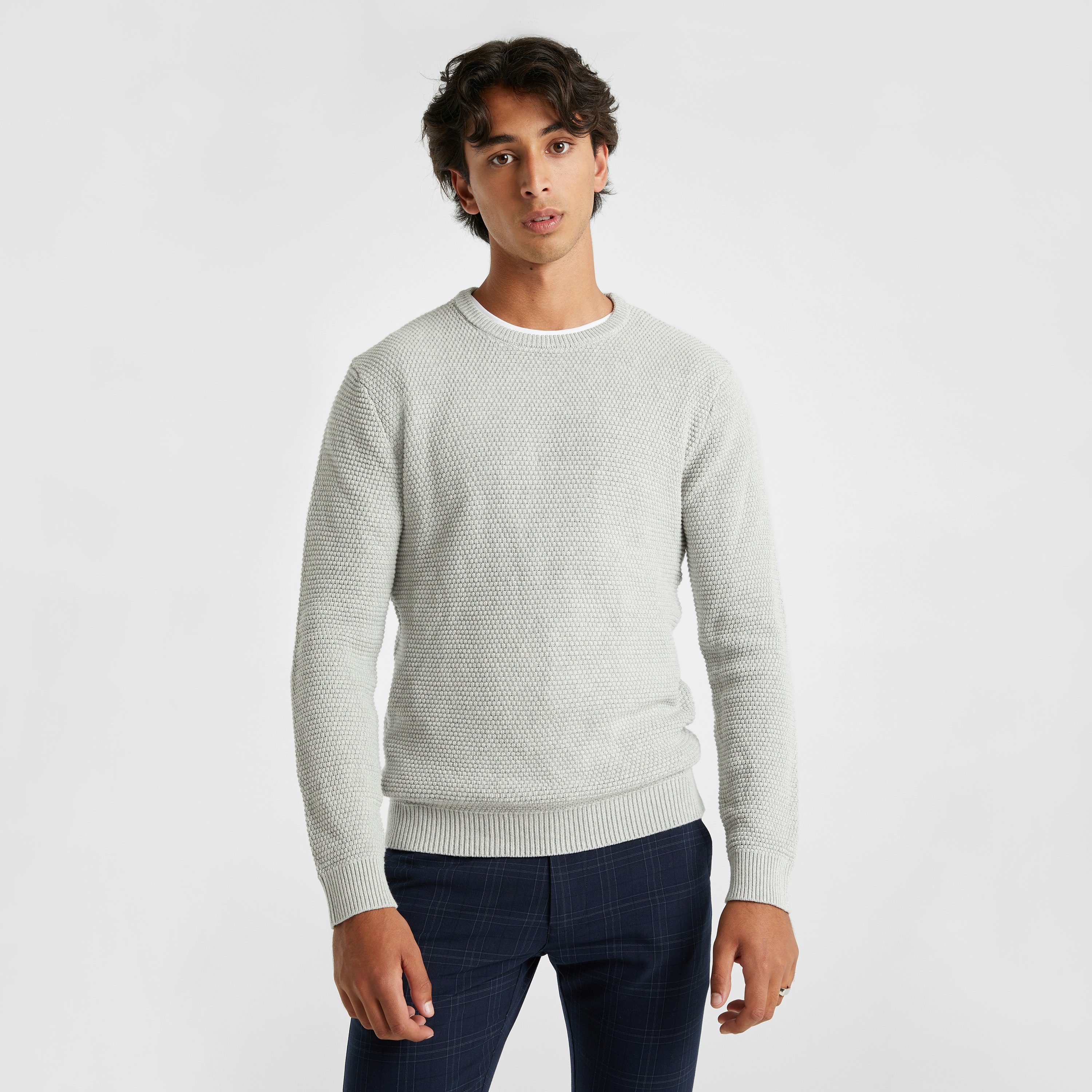 Ice Grey Jayce Crew Neck Textured Knit Jumper | Men's Tops | yd AU