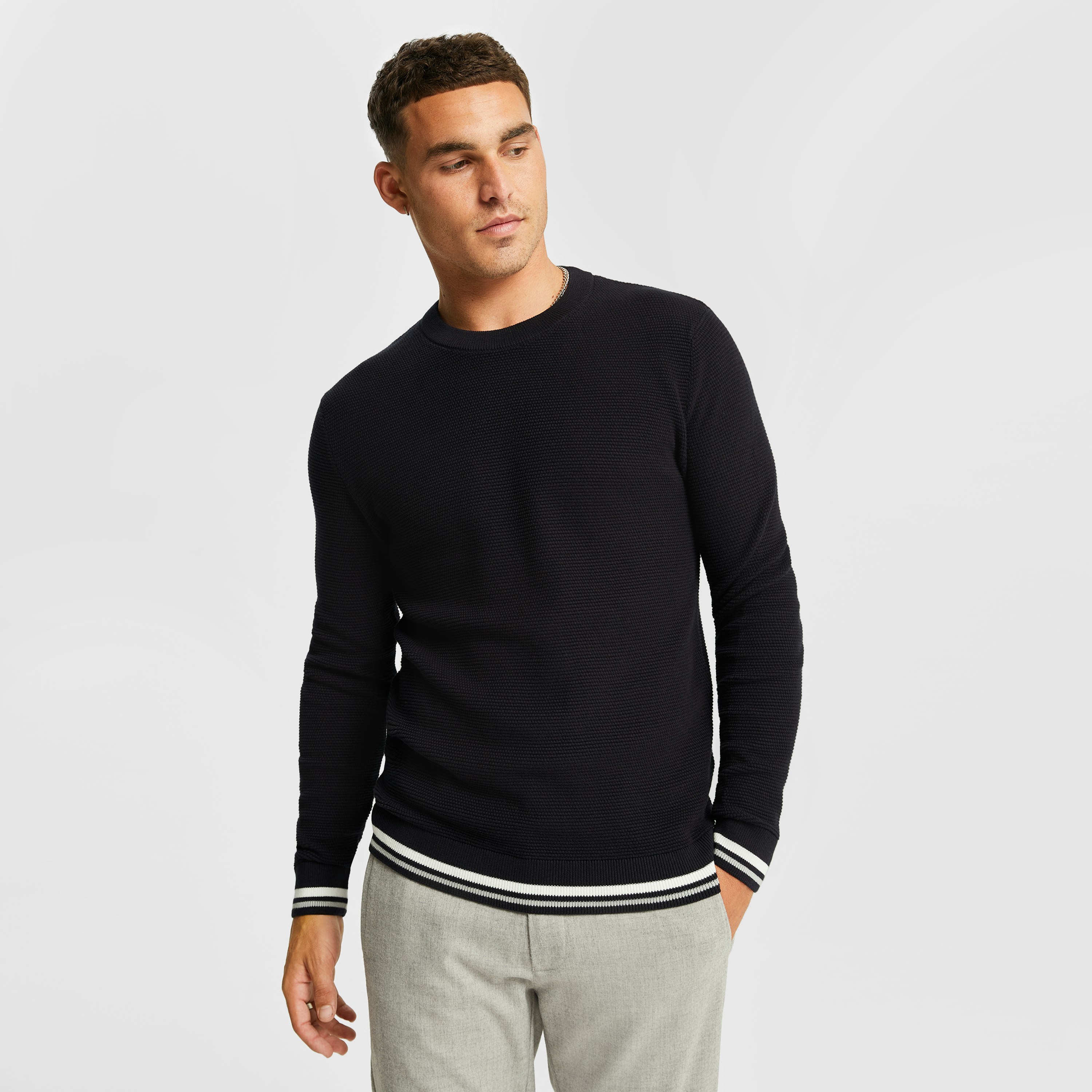 Navy Nash Crew Neck Cotton Knit Jumper | Men's Tops | yd AU