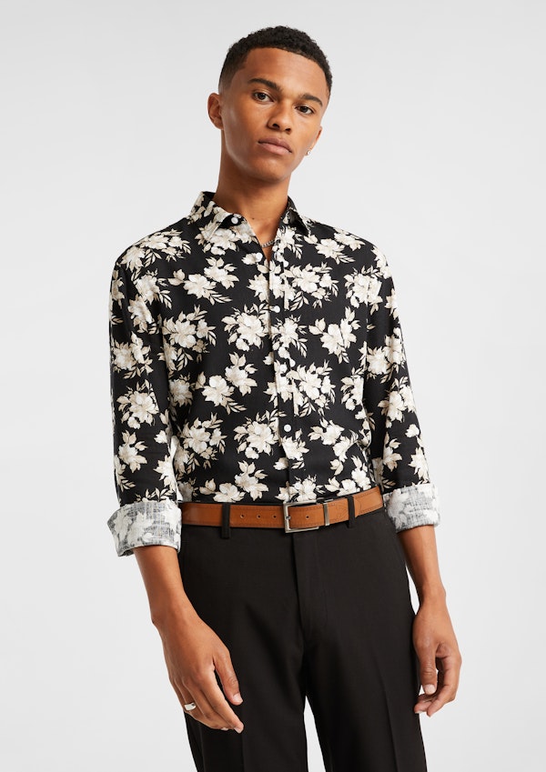 Black and white sales floral mens shirt