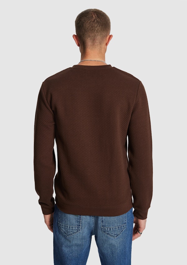 Chocolate Tech Crew Neck Textured Sweatshirt