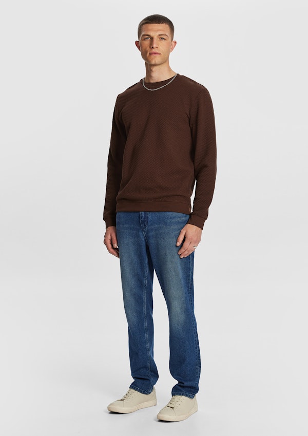 Chocolate Tech Crew Neck Textured Sweatshirt
