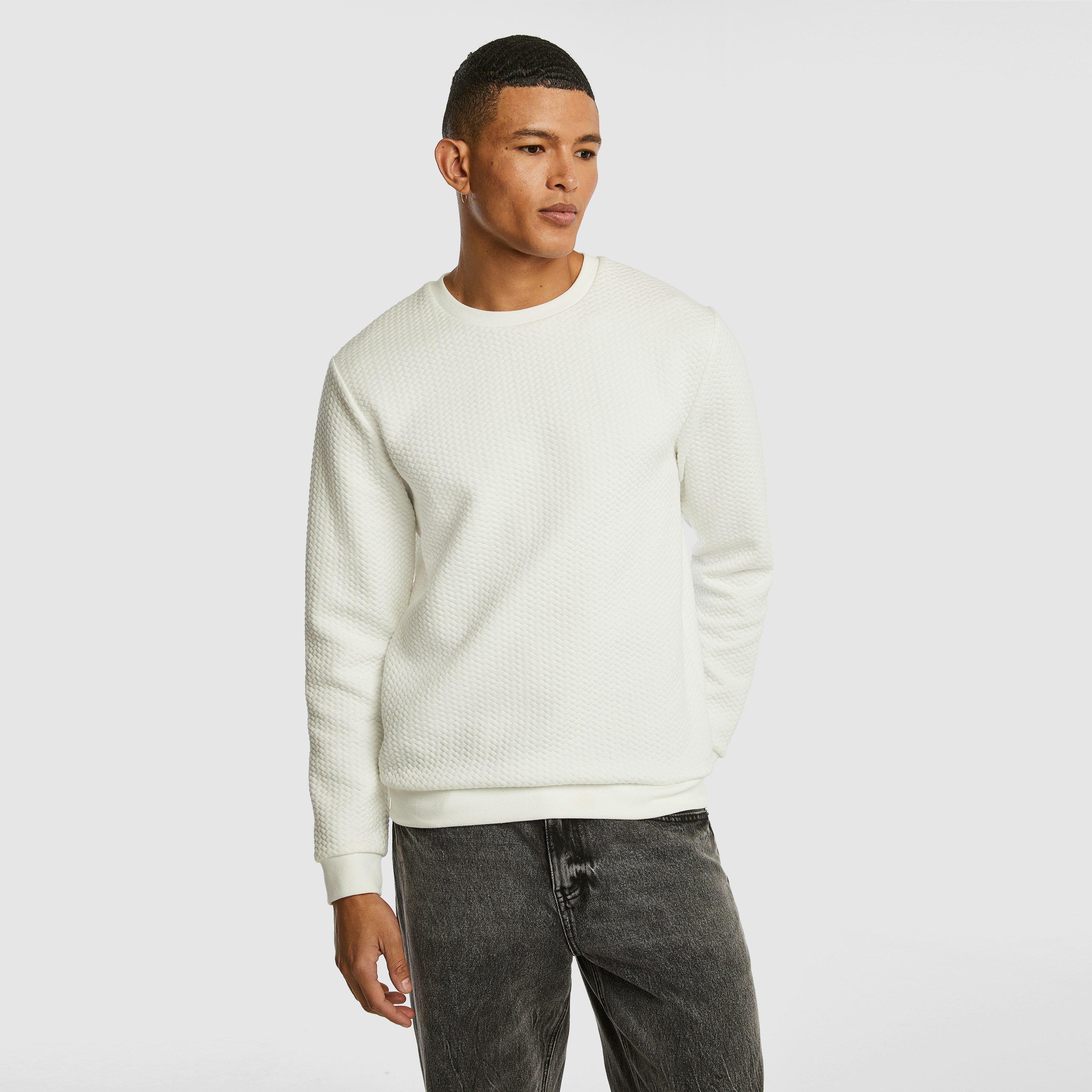 White Tech Crew Neck Textured Sweatshirt | Men's Tops | yd AU