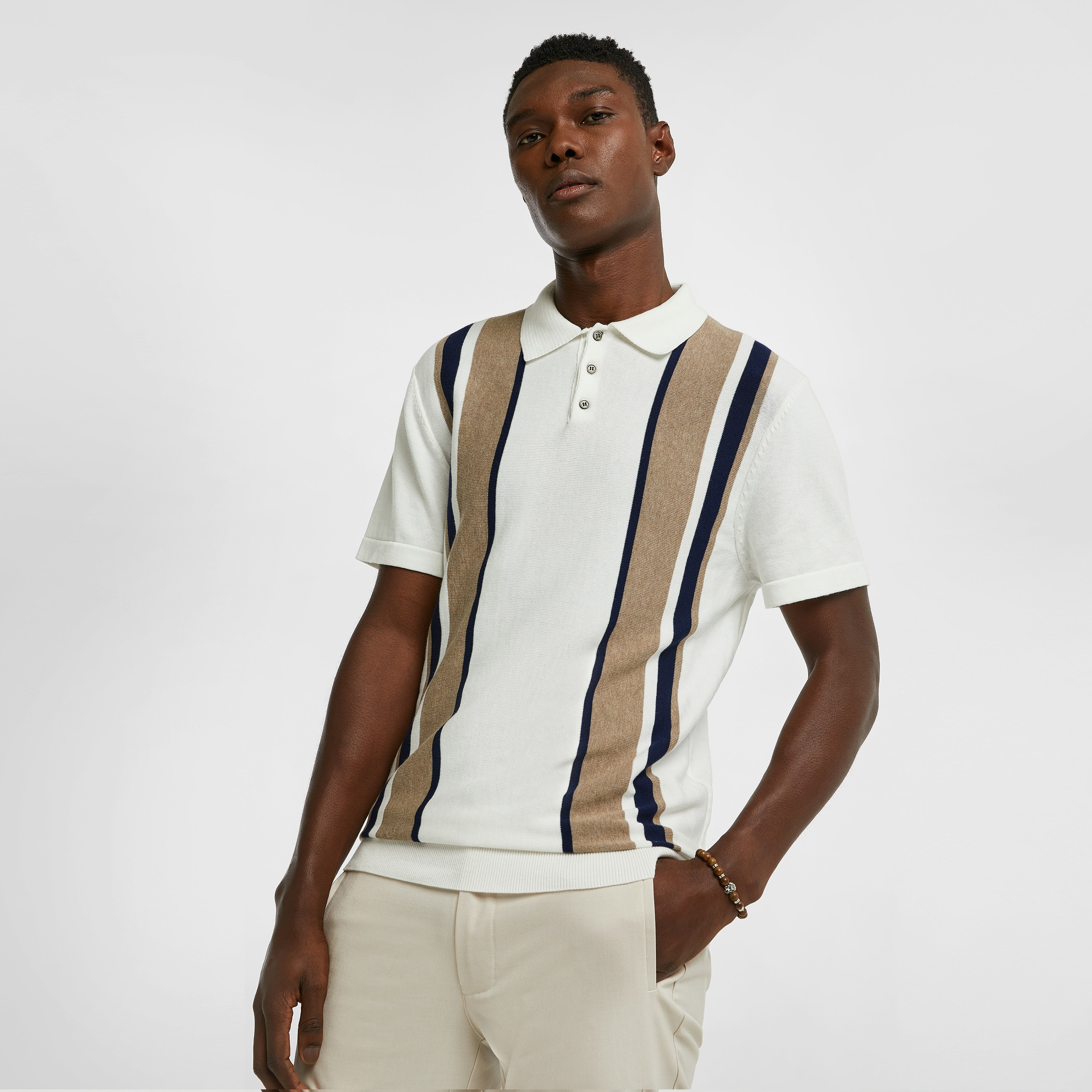 White Simpson Knitted Cotton Polo | Men's Tops | yd AU