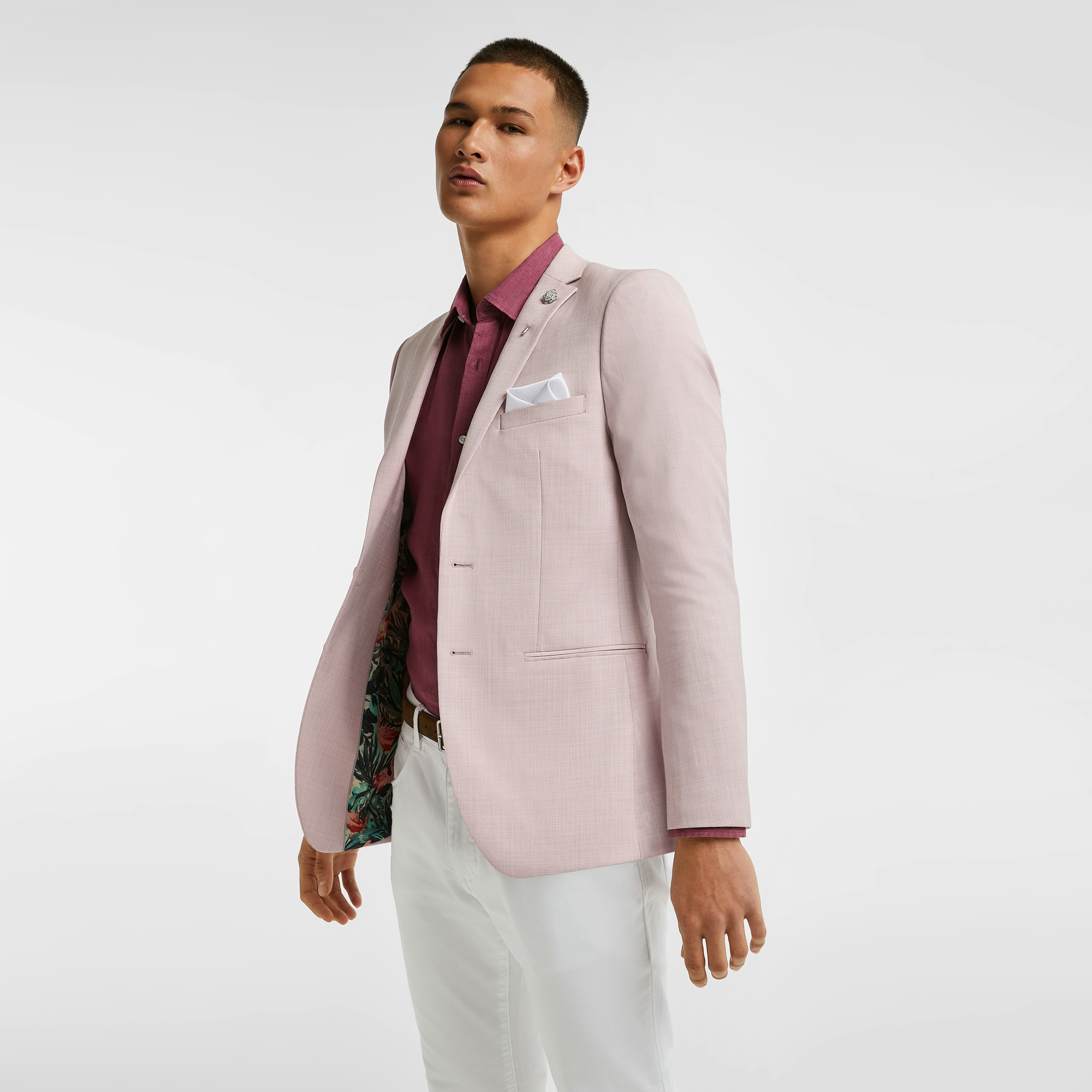 Pink stretch Blazer with peak lapels