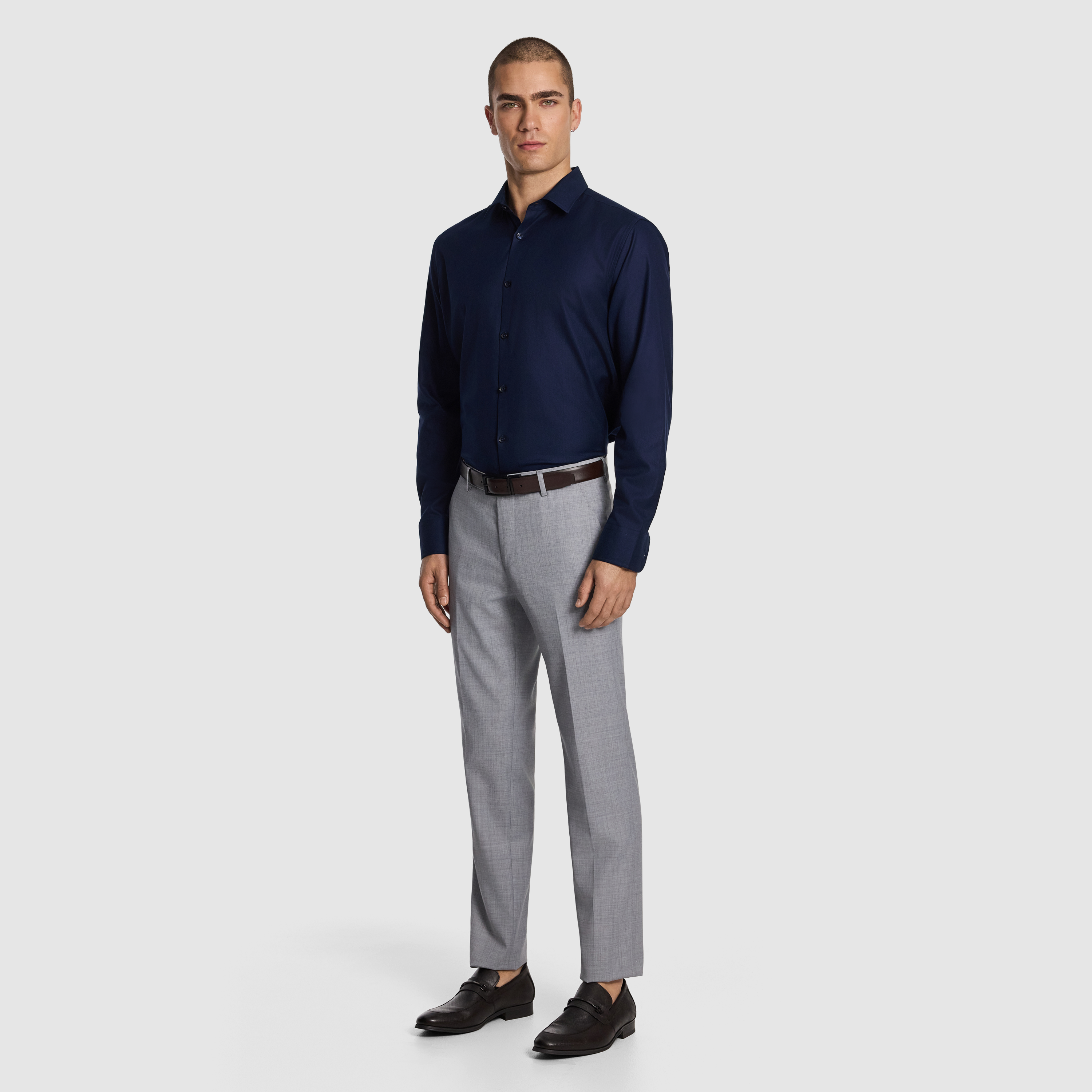 Navy Monaco Pure Cotton Textured Dress Shirt
