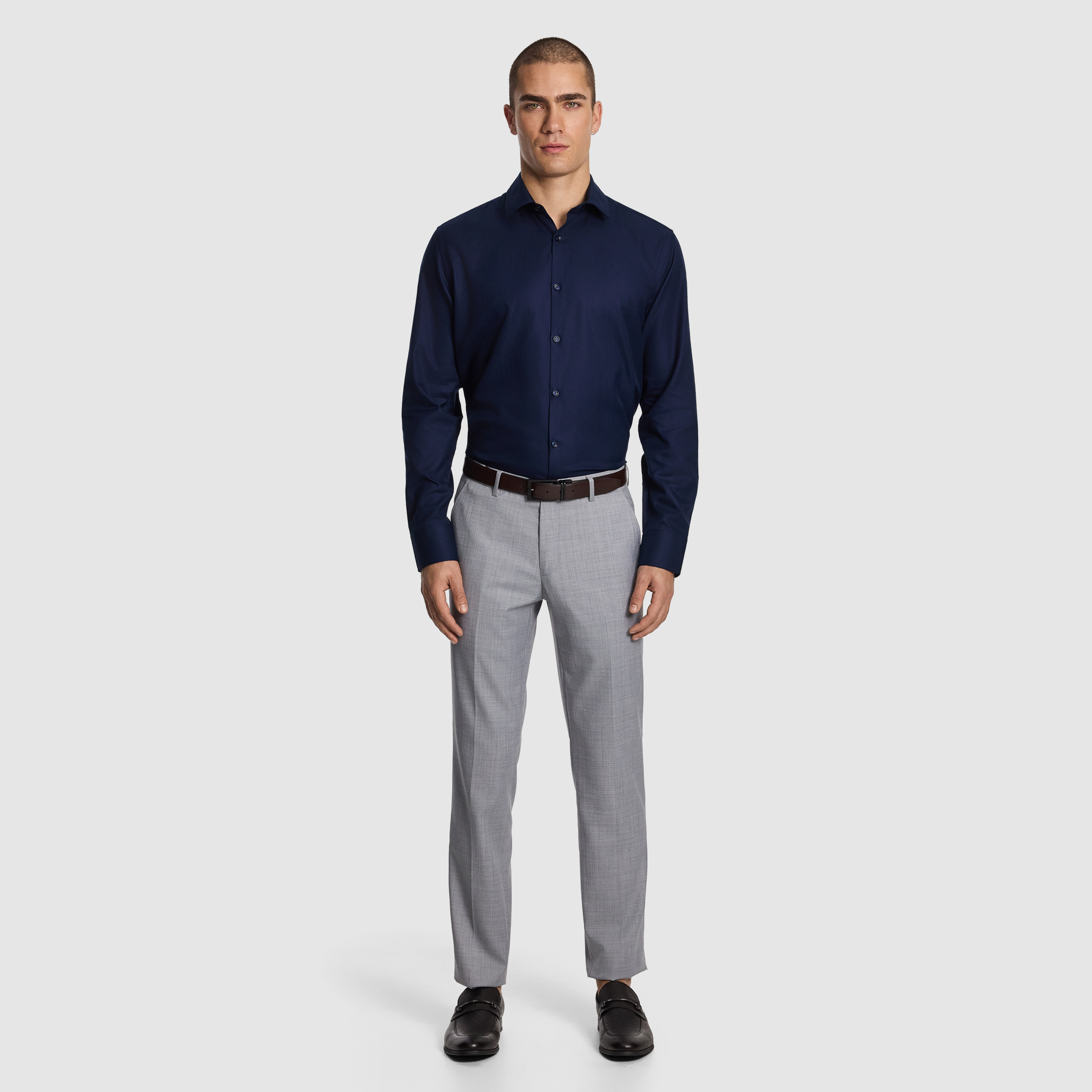 Navy Monaco Pure Cotton Textured Dress Shirt