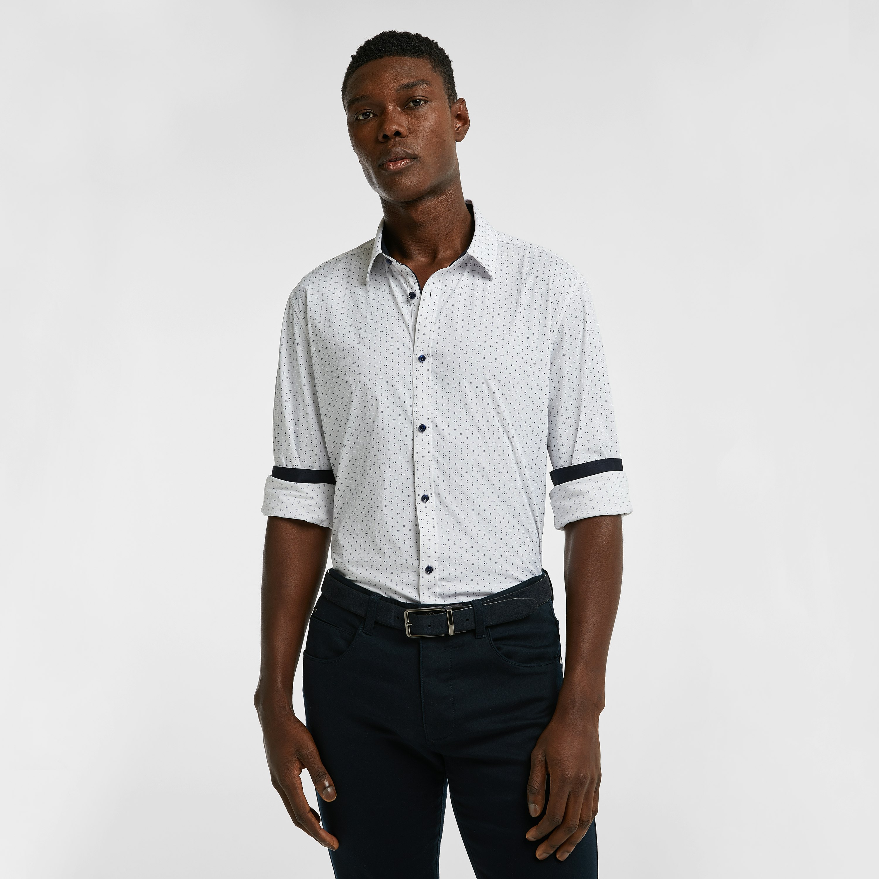 White Rafael Slim Geo 4 Way Stretch Shirt | Men's Tops | yd AU