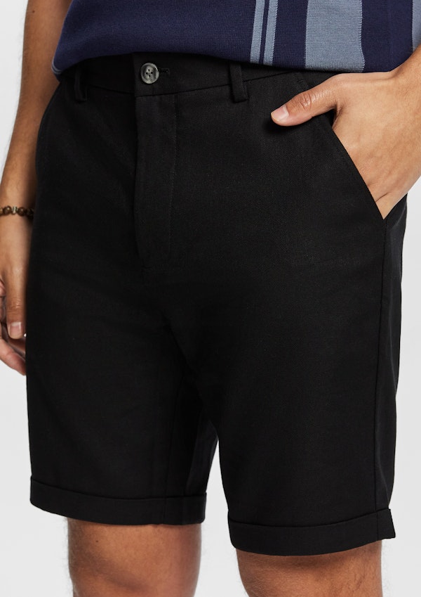 Black Panama Linen Chino Short