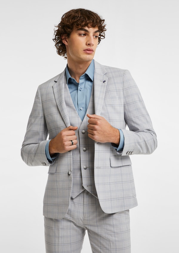 Grey check slim hot sale fit suit