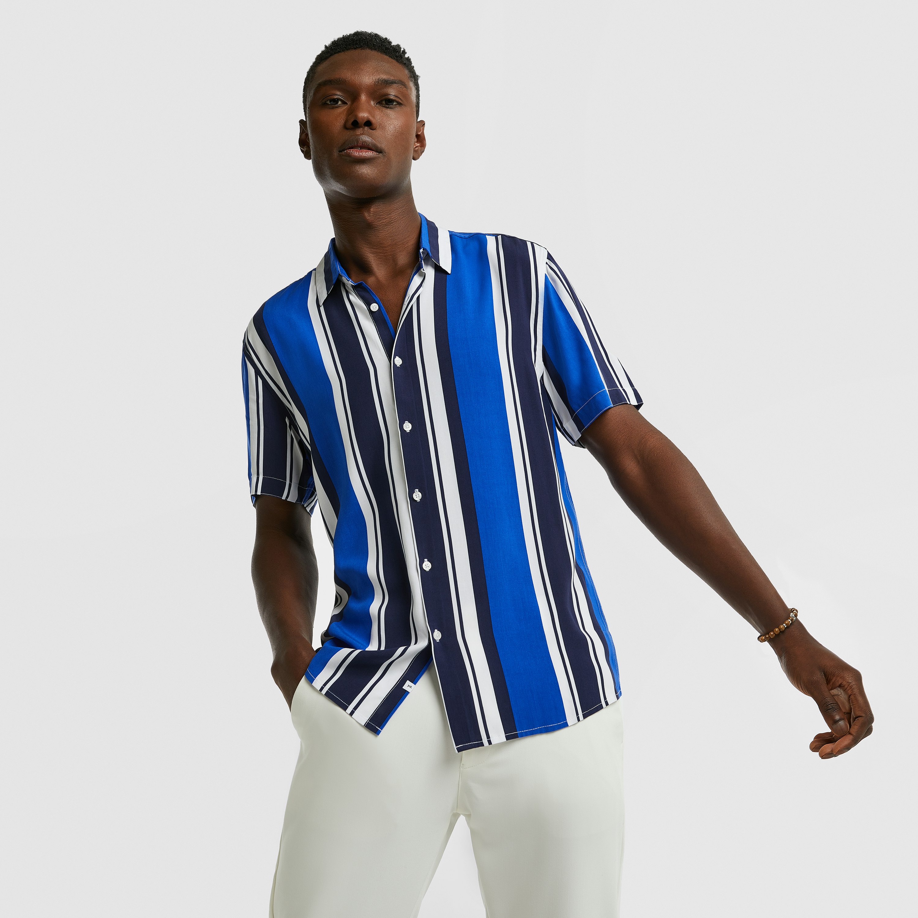 Blue Kensington Stripe Viscose Shirt | Men's Tops | yd AU