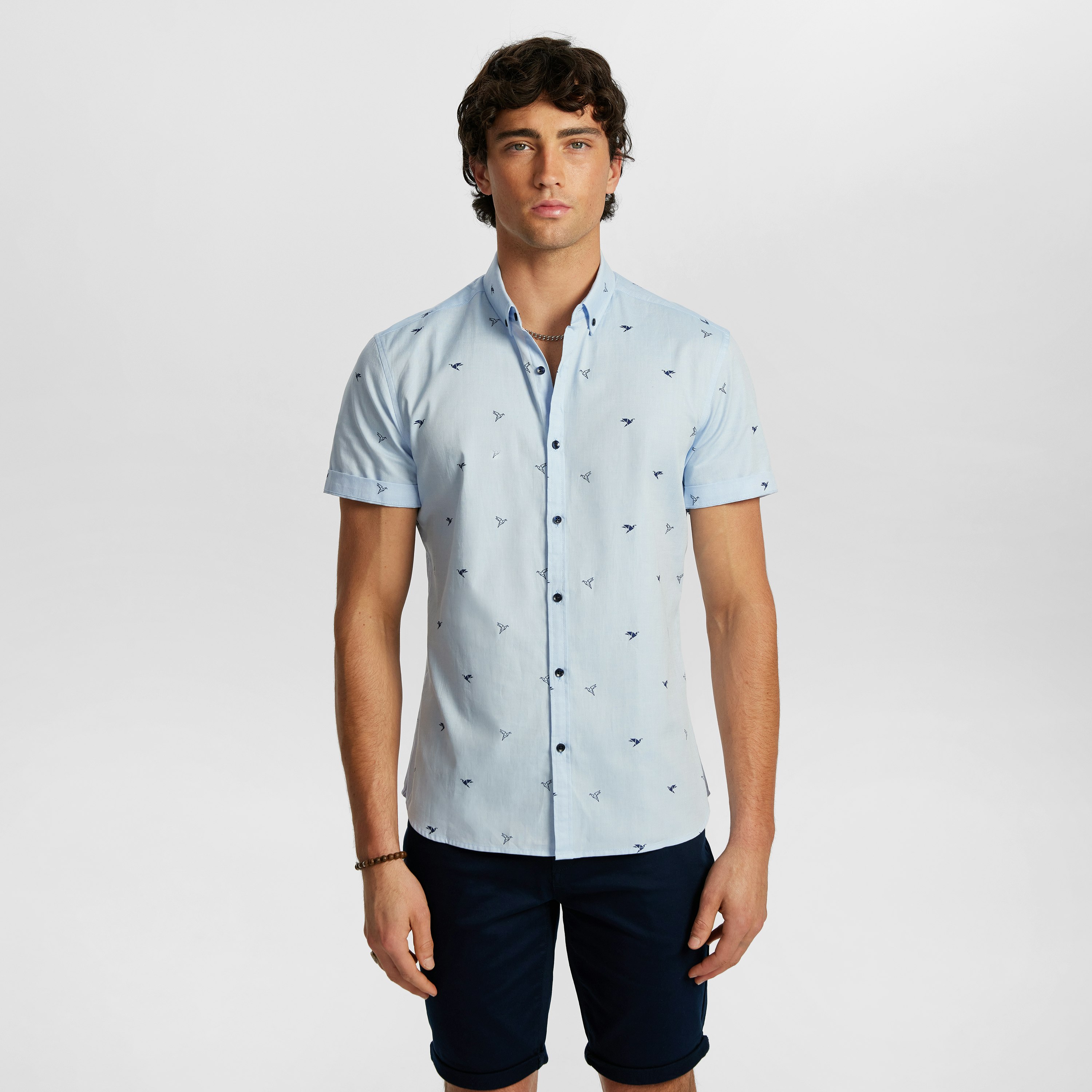 Light Blue Phil Origami Cotton Print Shirt | Men's Tops | yd AU