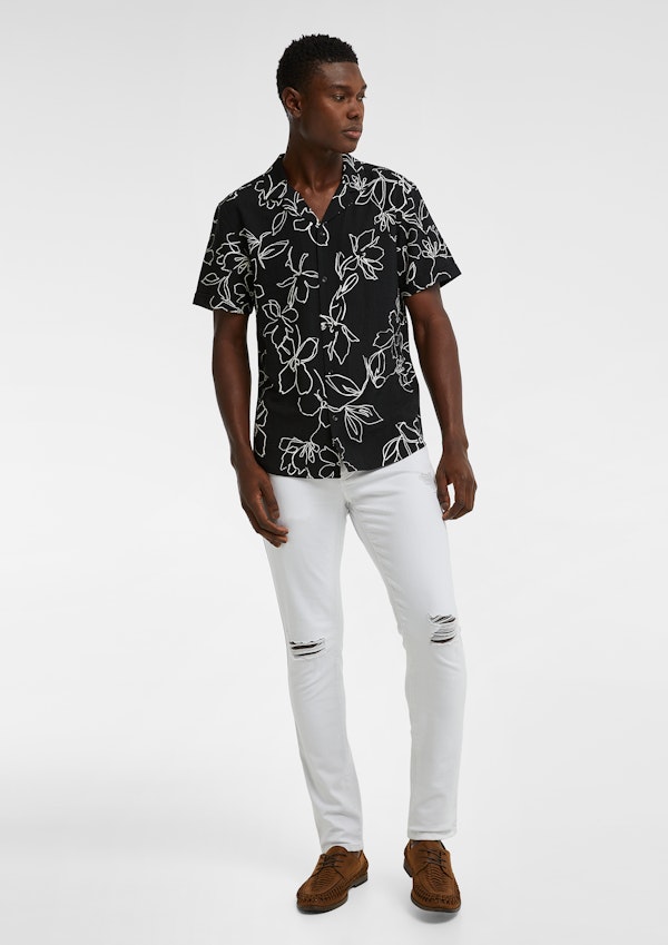 Black Lawton Textured Crinkle Shirt, Men's Tops