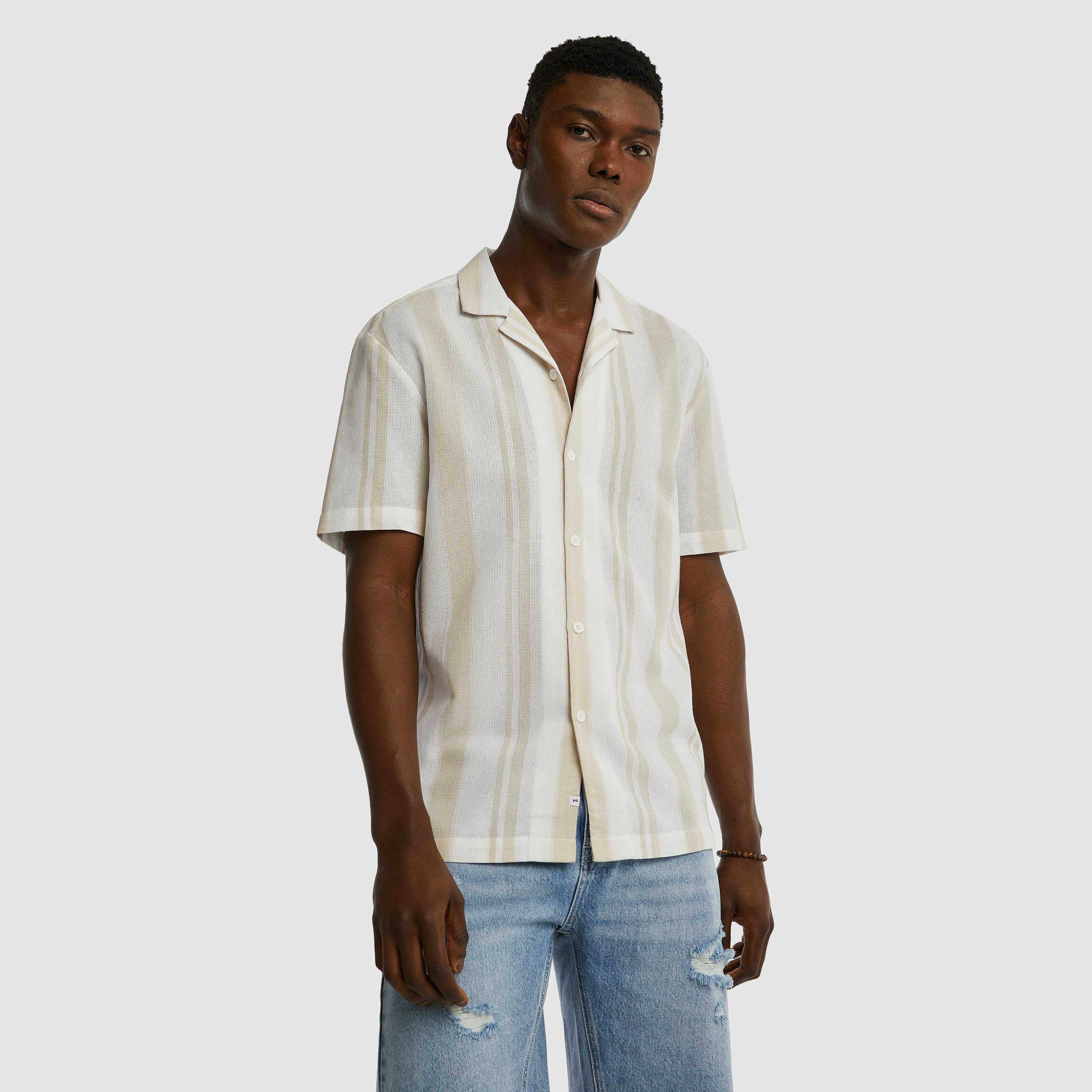 Natural Aruba Stripe Cotton Shirt | Men's Tops | yd AU