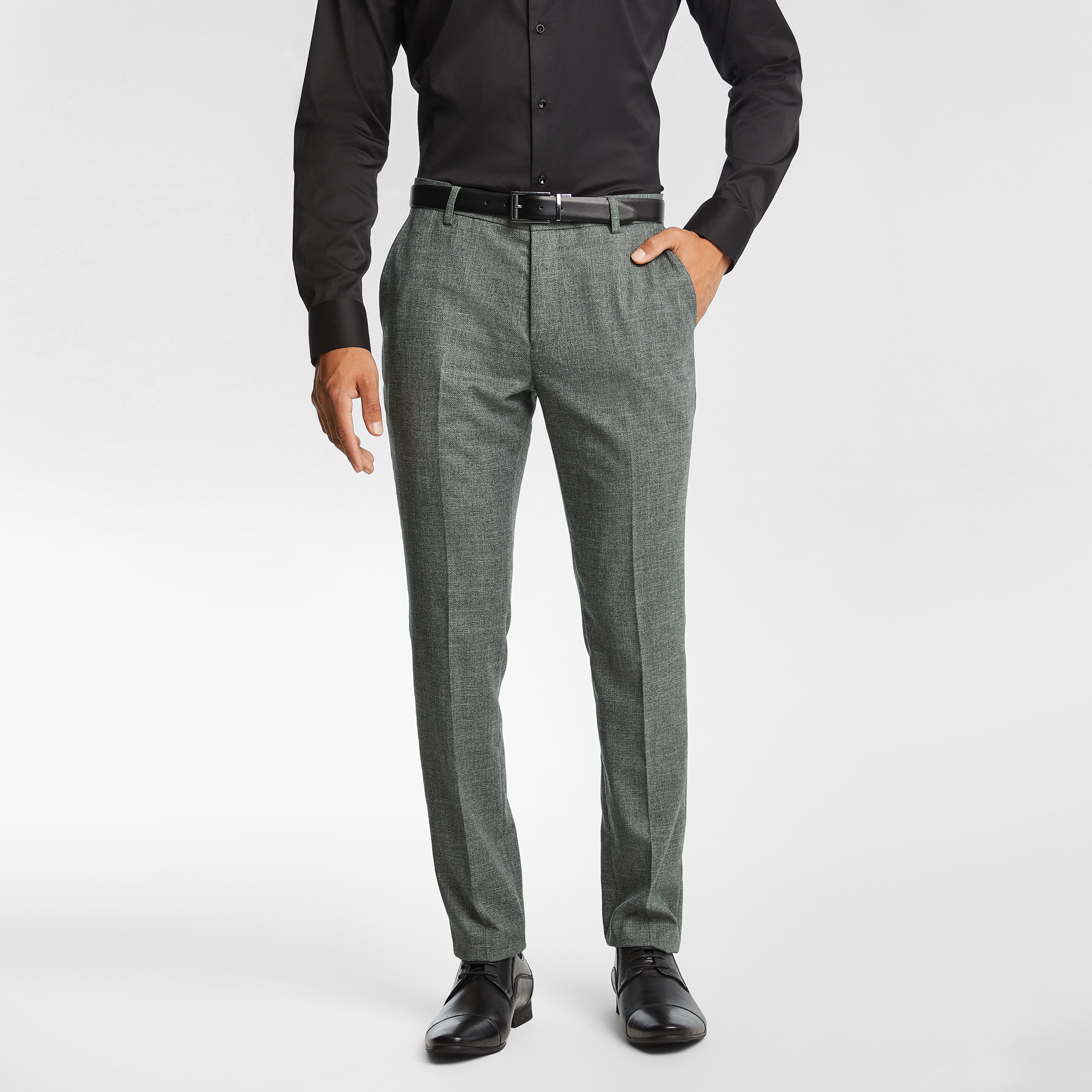 Black shirt men's formal outfit for office wear. Grey pants | Brown brogue  shoes | Brown Belt | Mens formal outfits, Black shirt, Mens formal wear