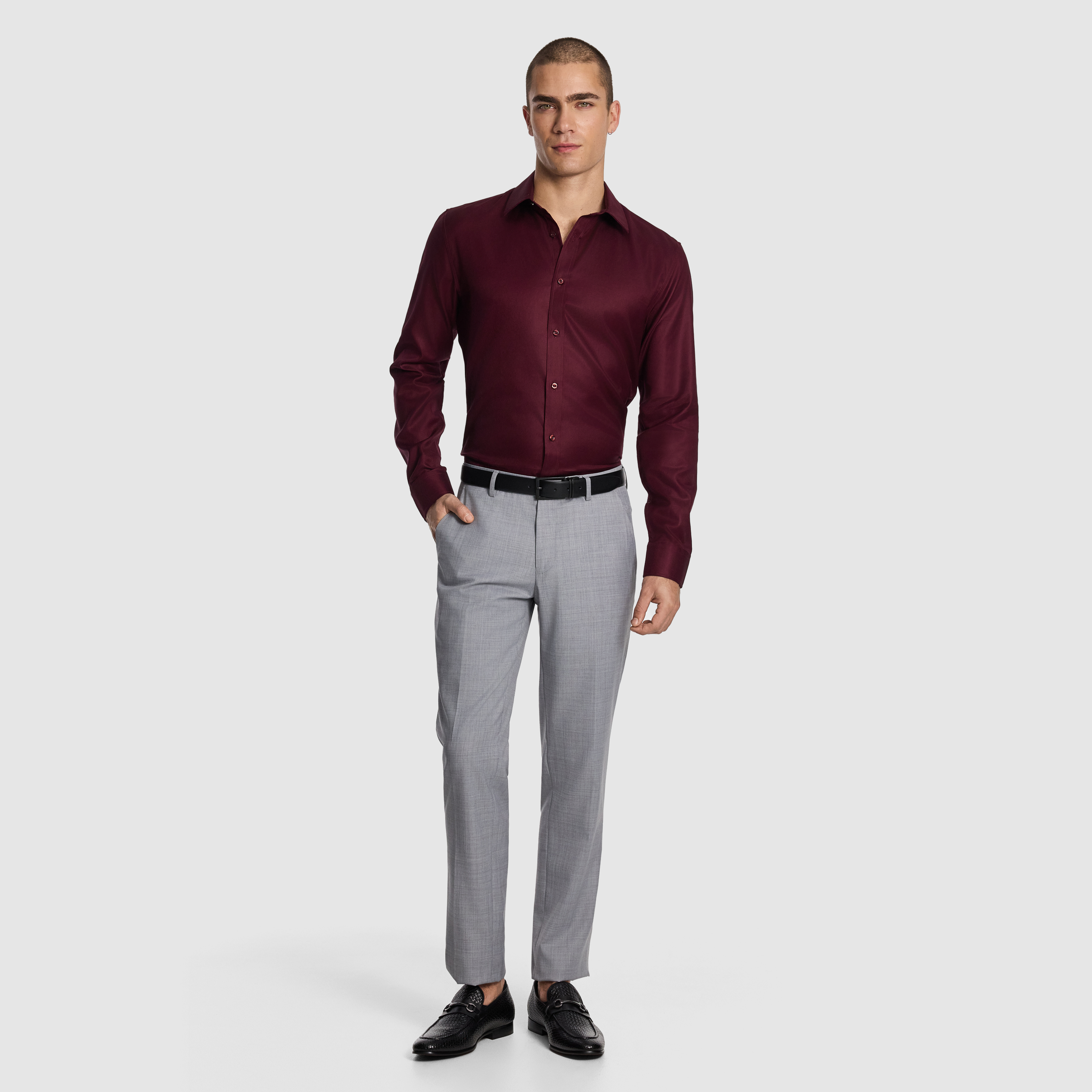 Burgundy Maximum Two Ply Cotton Premium Slim Dress Shirt