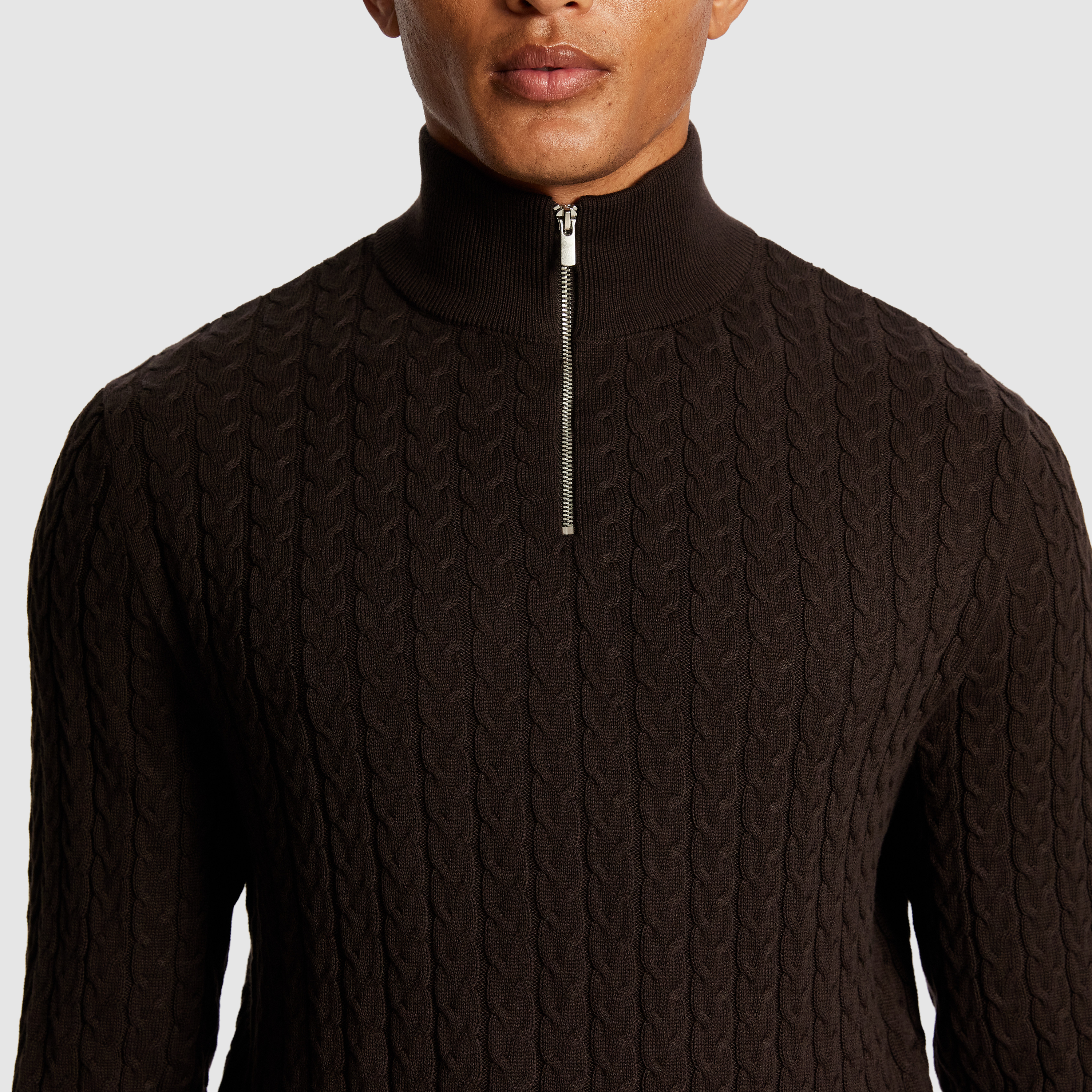 Chocolate Eddie 1/4 Zip Cable Knit