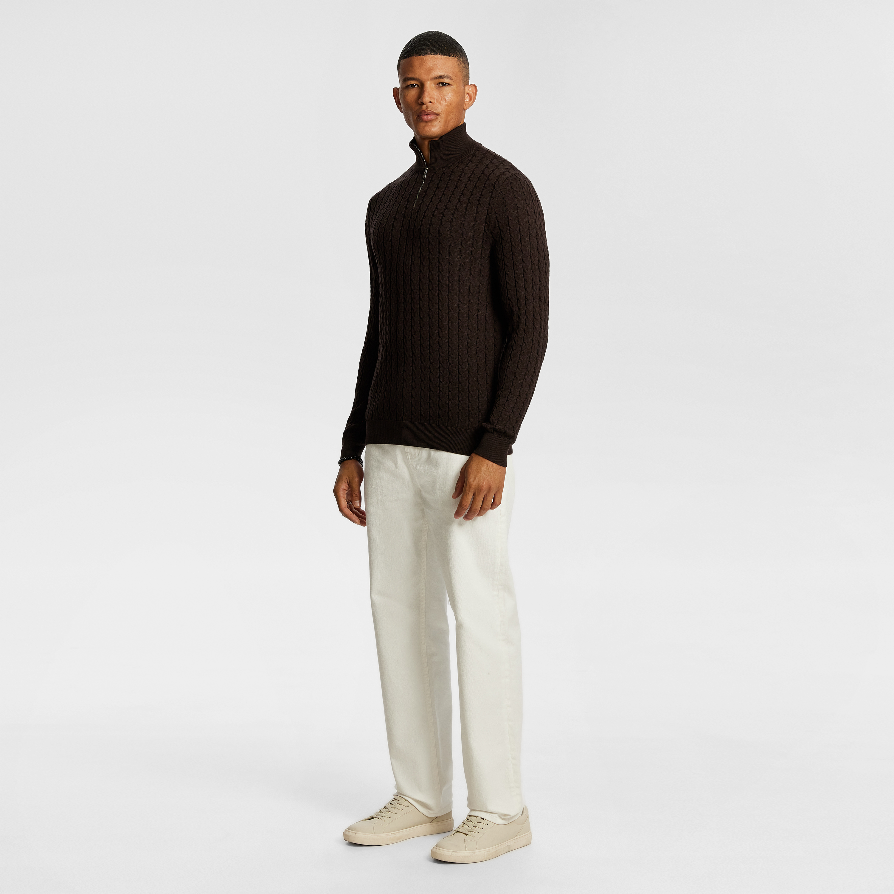 Chocolate Eddie 1/4 Zip Cable Knit