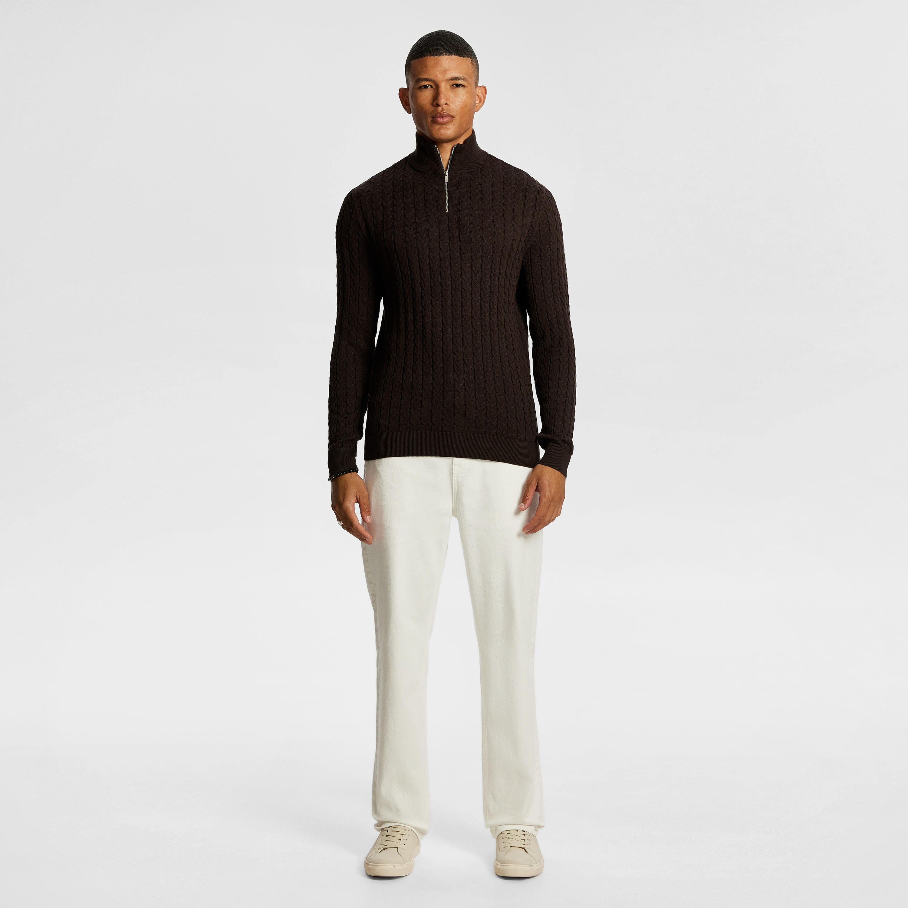 Chocolate Eddie 1/4 Zip Cable Knit
